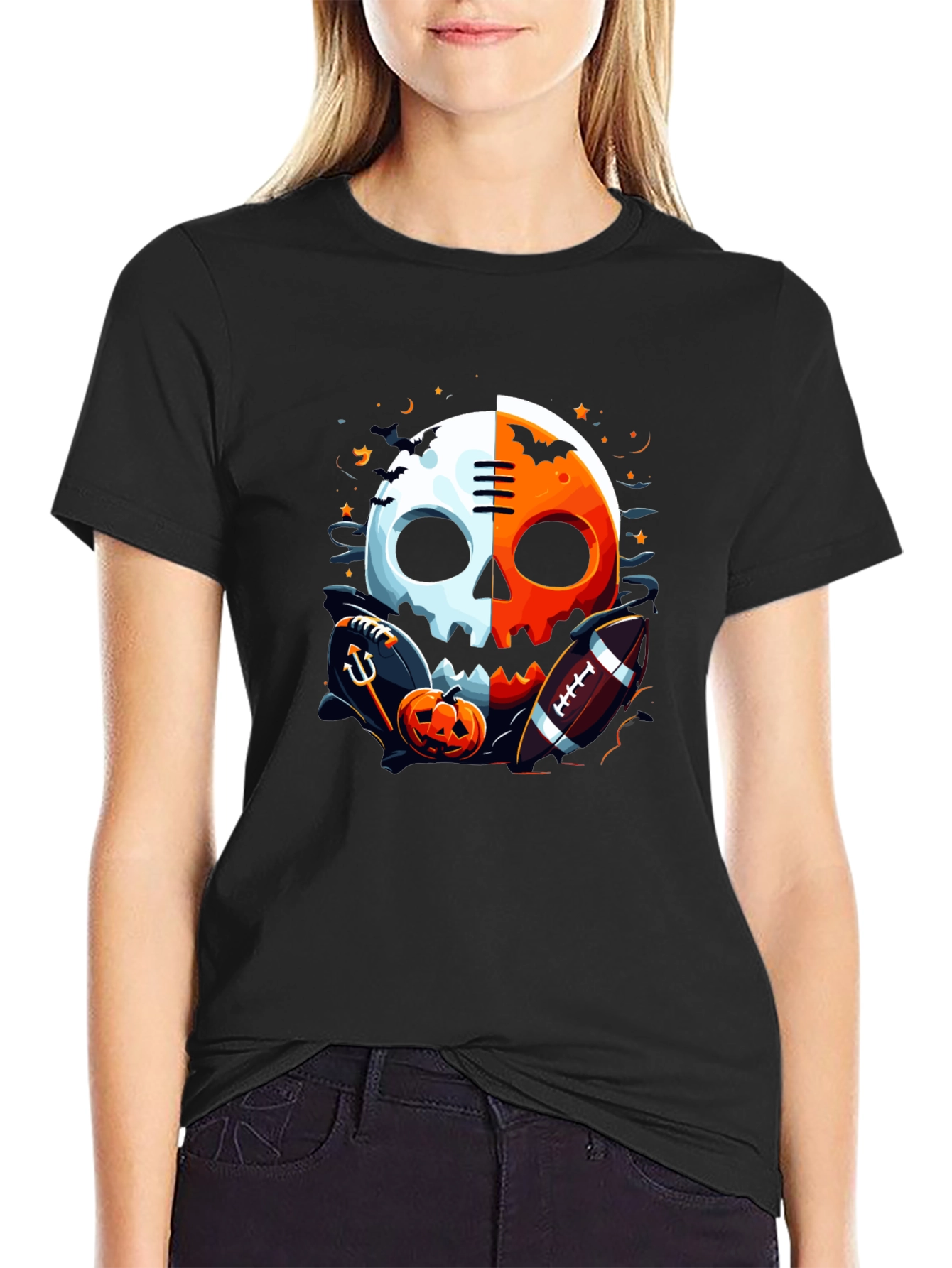 Halloween Football Skull Graphic Tee