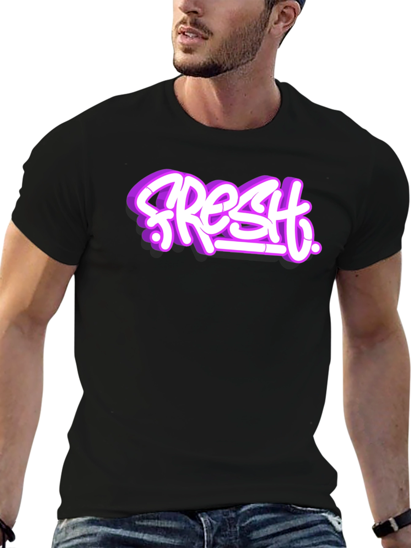 Fresh Graffiti Style T-Shirt - Black Crew Neck Tee