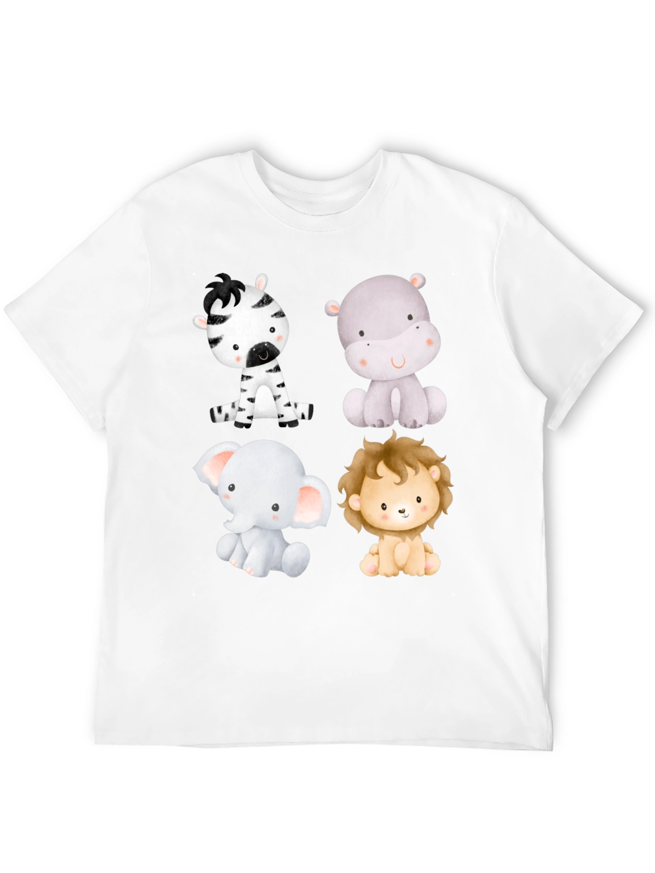 Cute Animal Print T-Shirt - Zebra Hippo Elephant Lion
