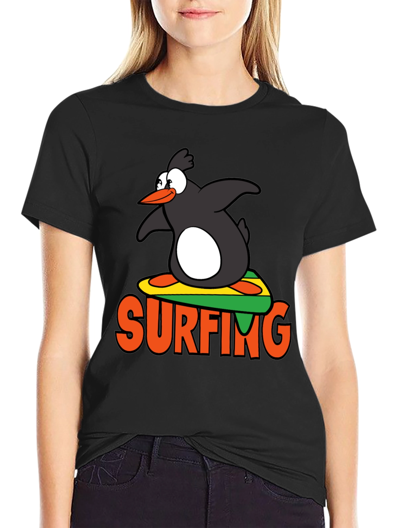 Penguin Surfing Graphic T-Shirt
