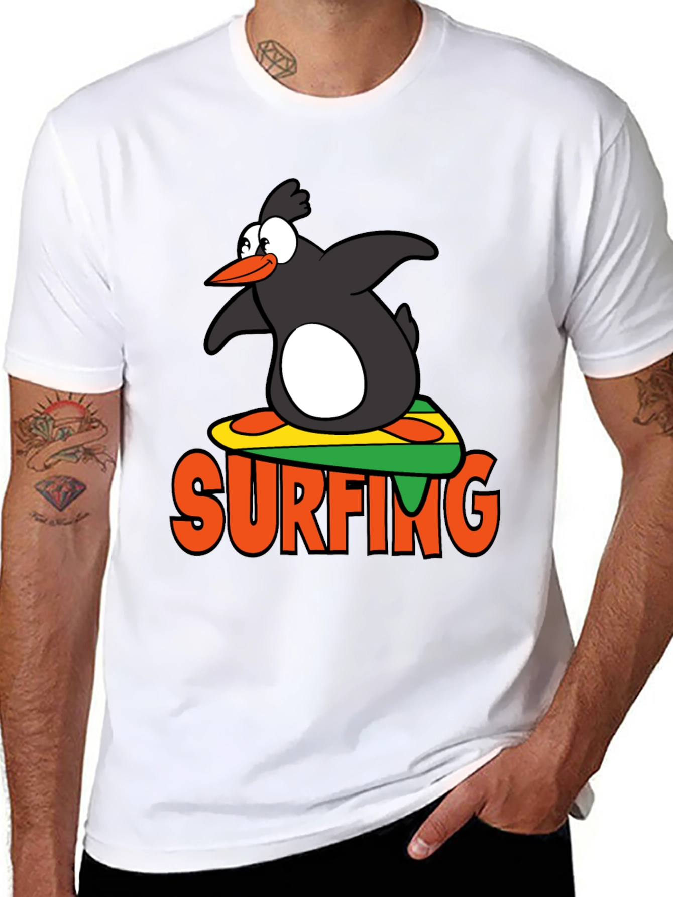 Penguin Surfing Graphic T-Shirt