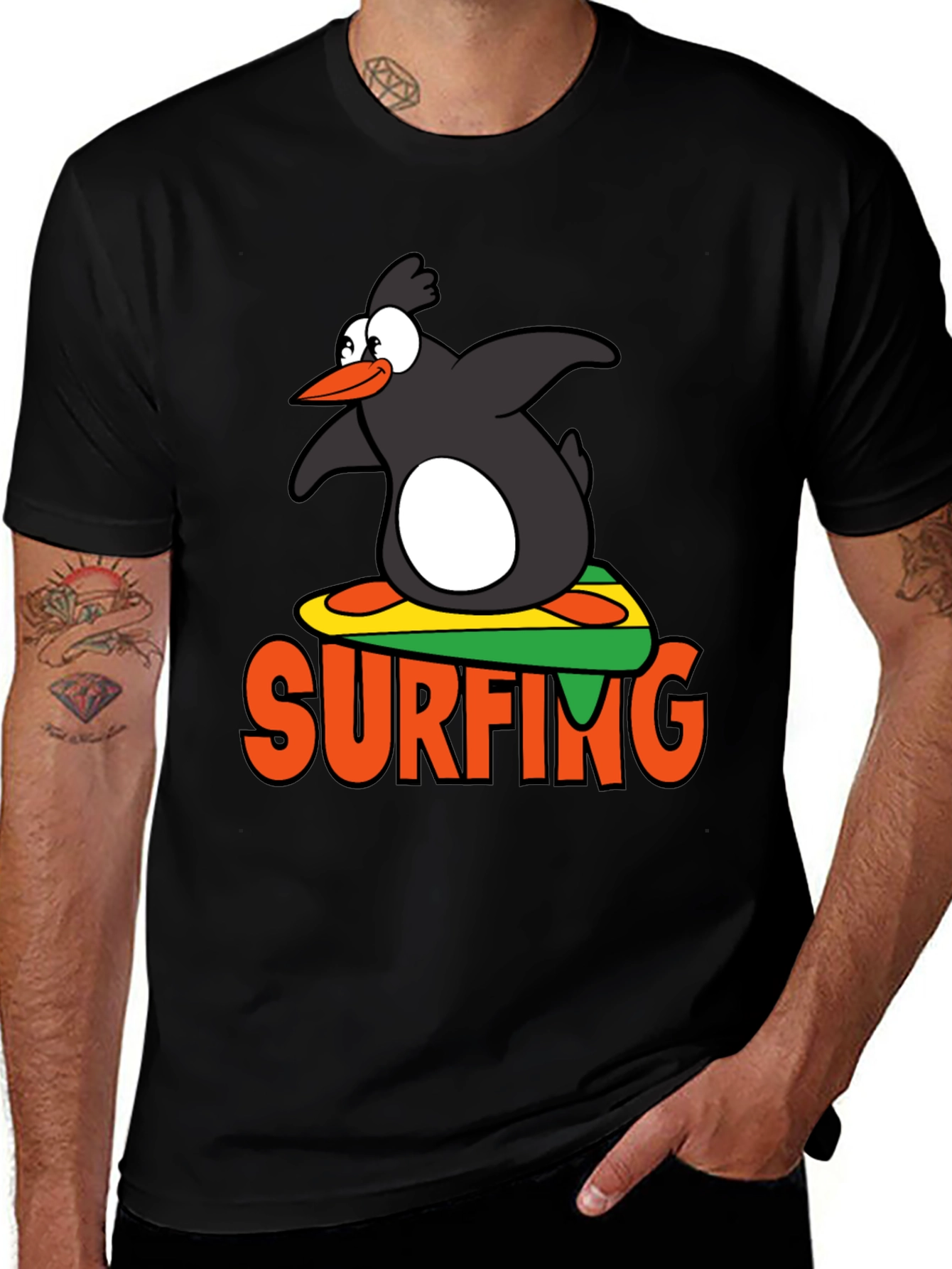 Penguin Surfing Graphic T-Shirt