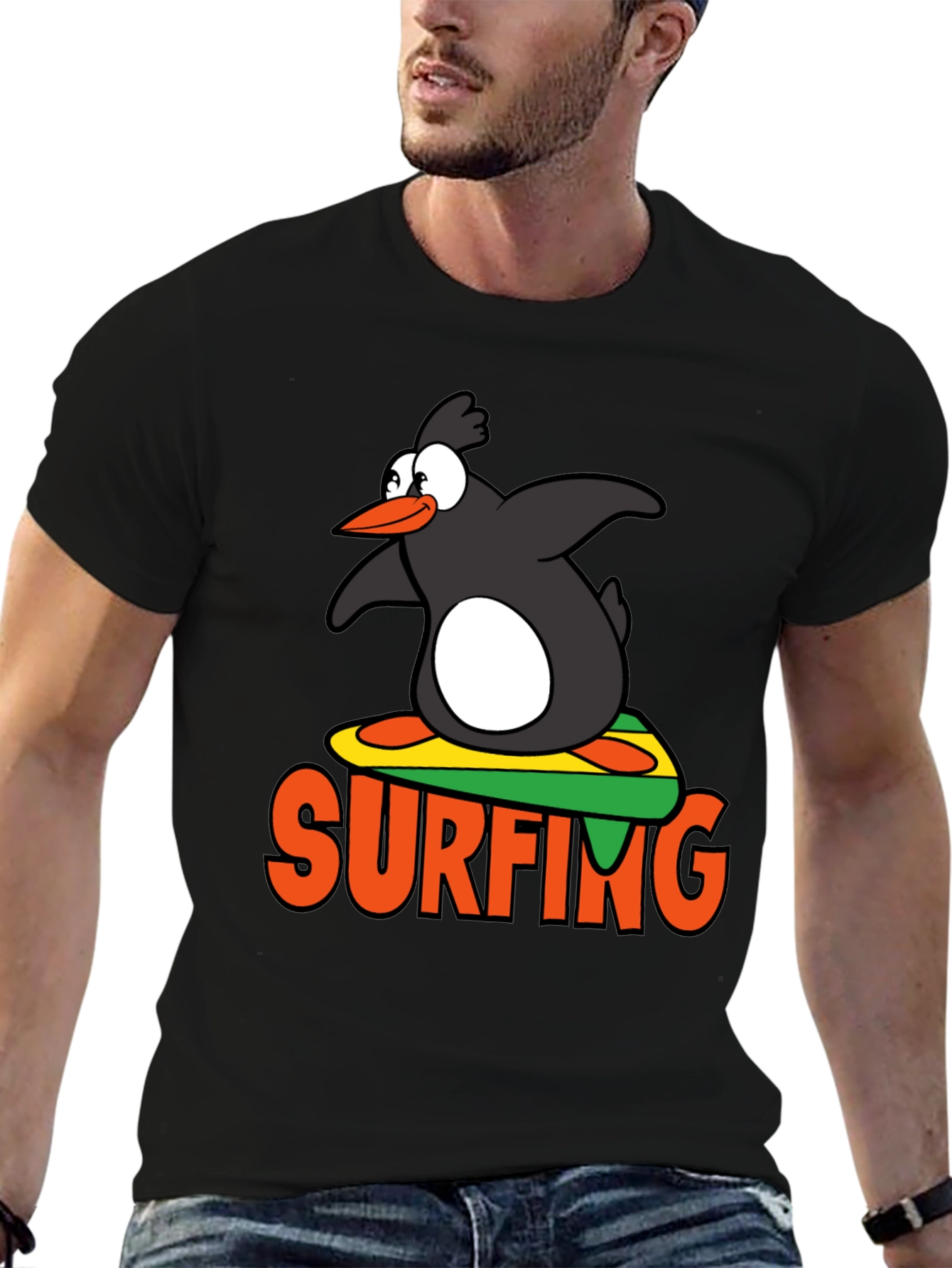 Penguin Surfing Graphic T-Shirt