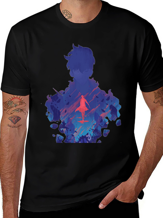 Anime Silhouette Graphic Print Black T-Shirt