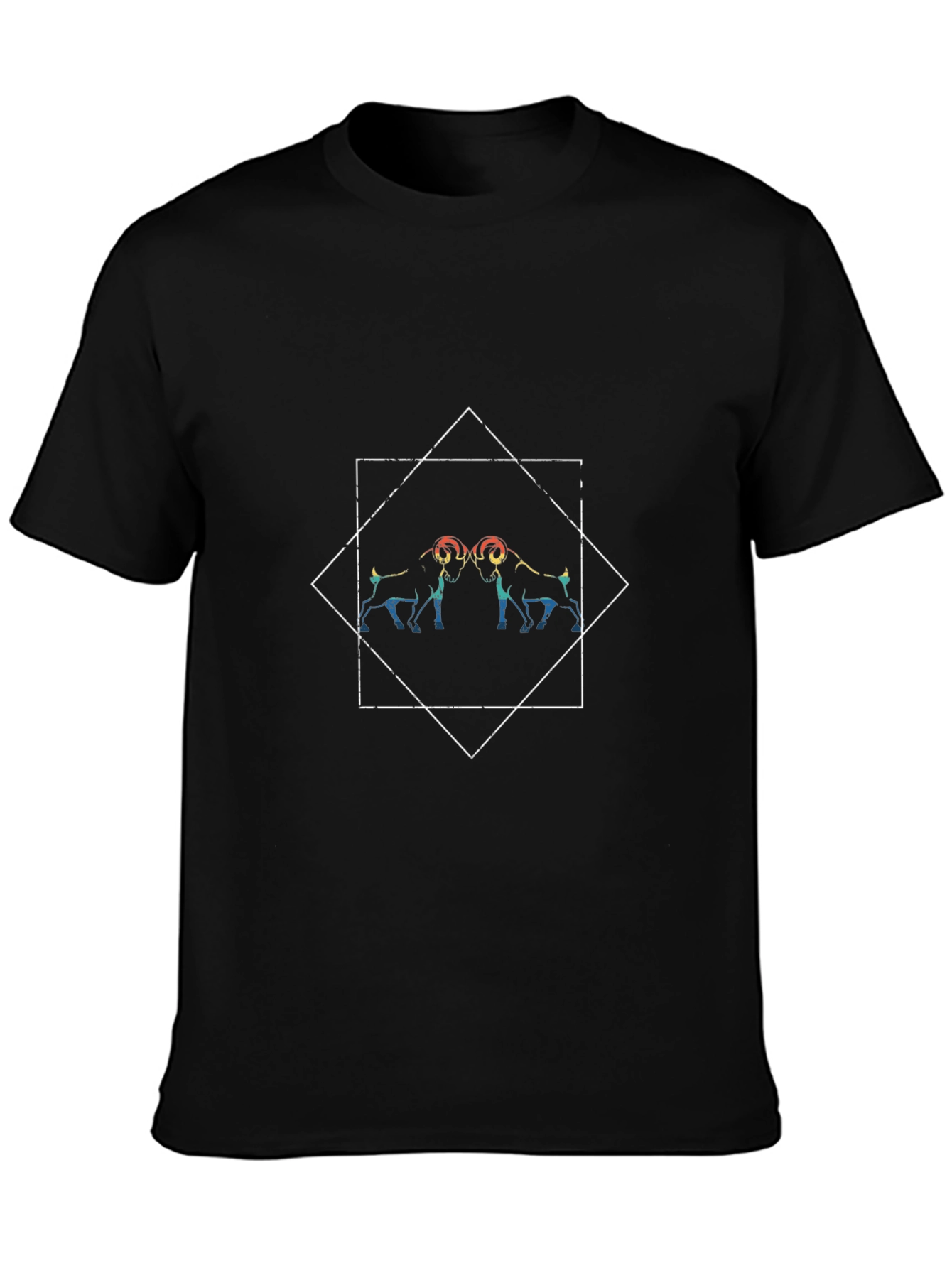 Geometric Rams Graphic Tee - Black