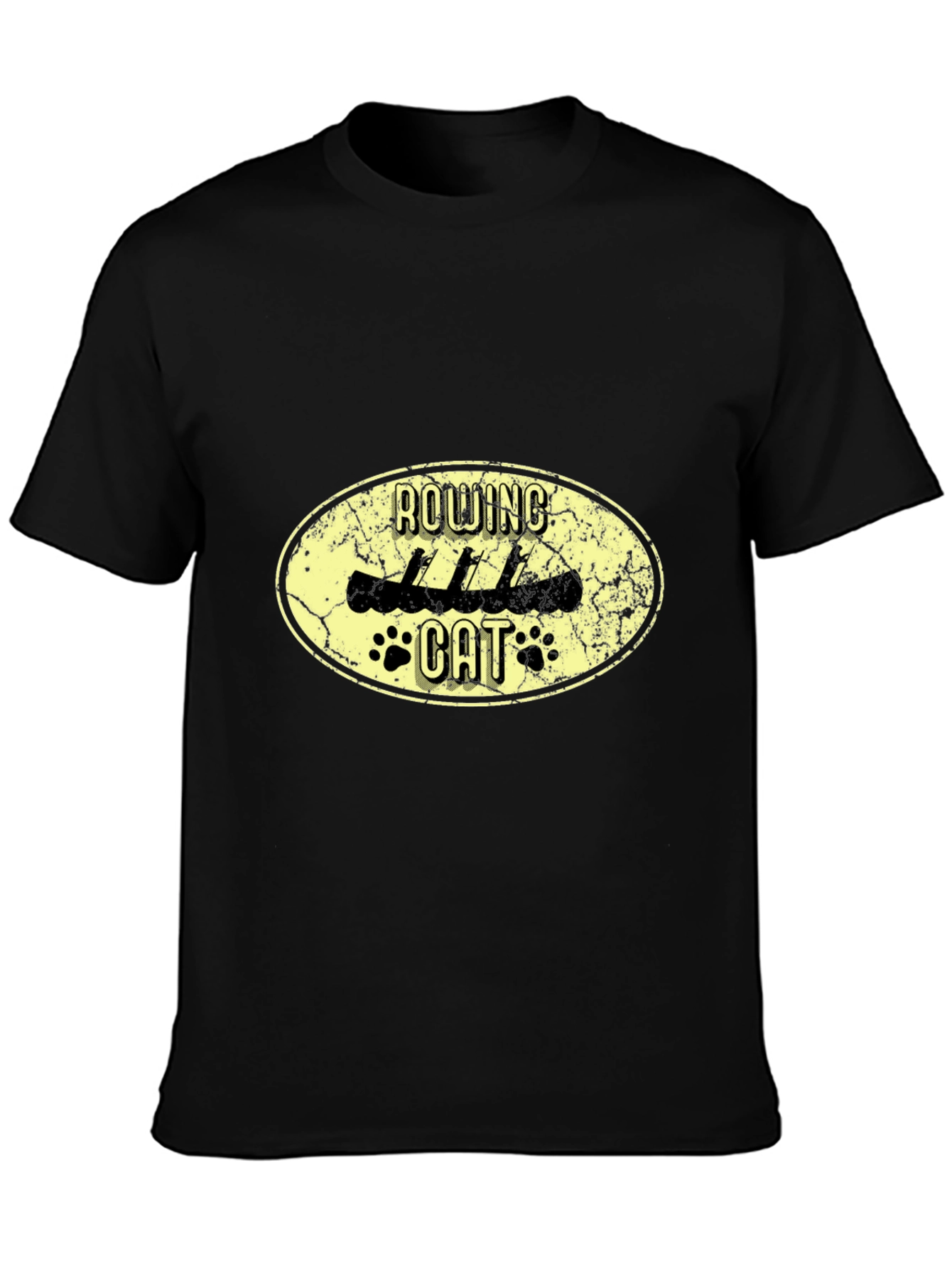 Rowing Cat Graphic Black T-Shirt