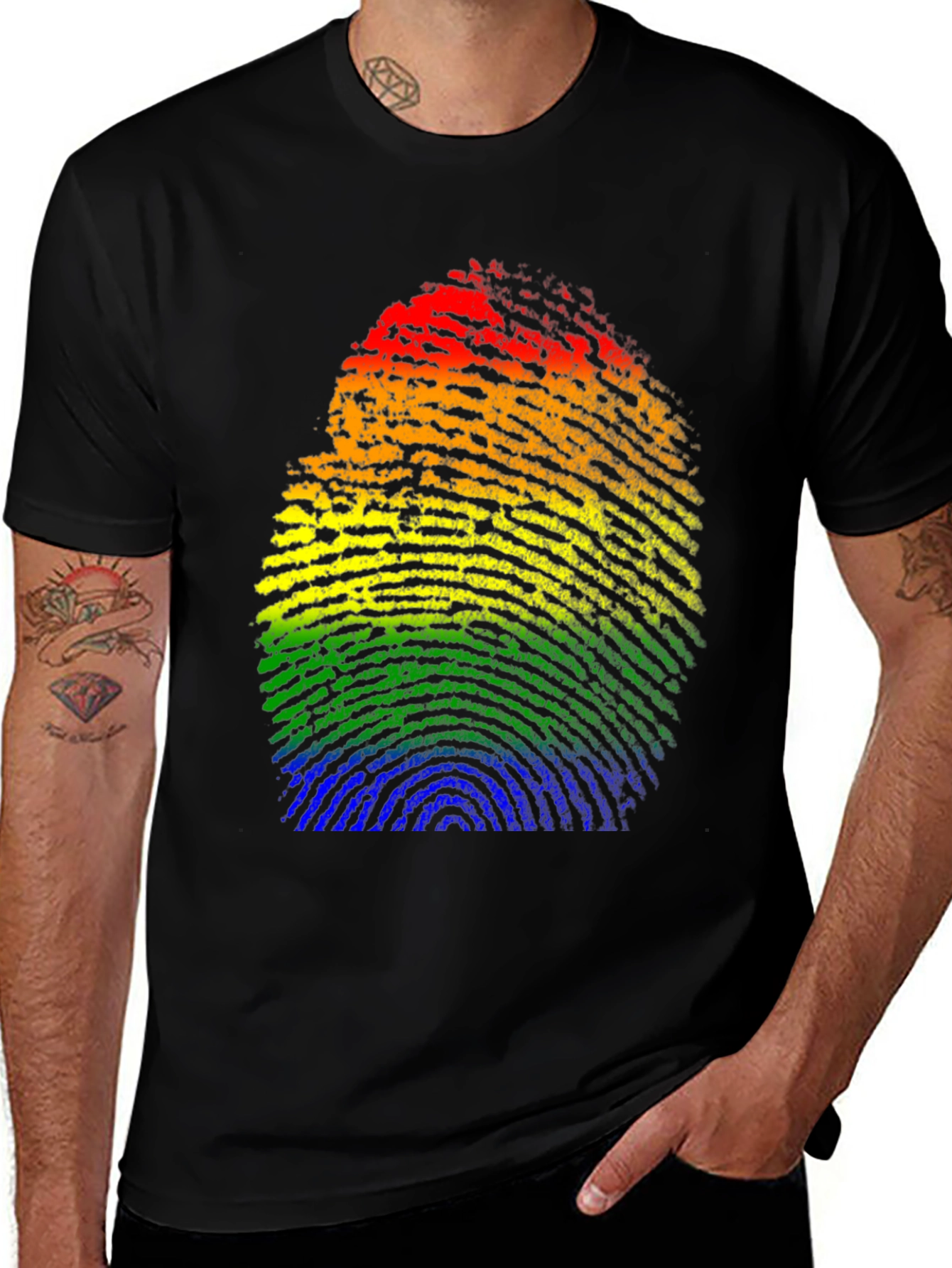 Rainbow Fingerprint Graphic Tee - Pride LGBTQ Shirt