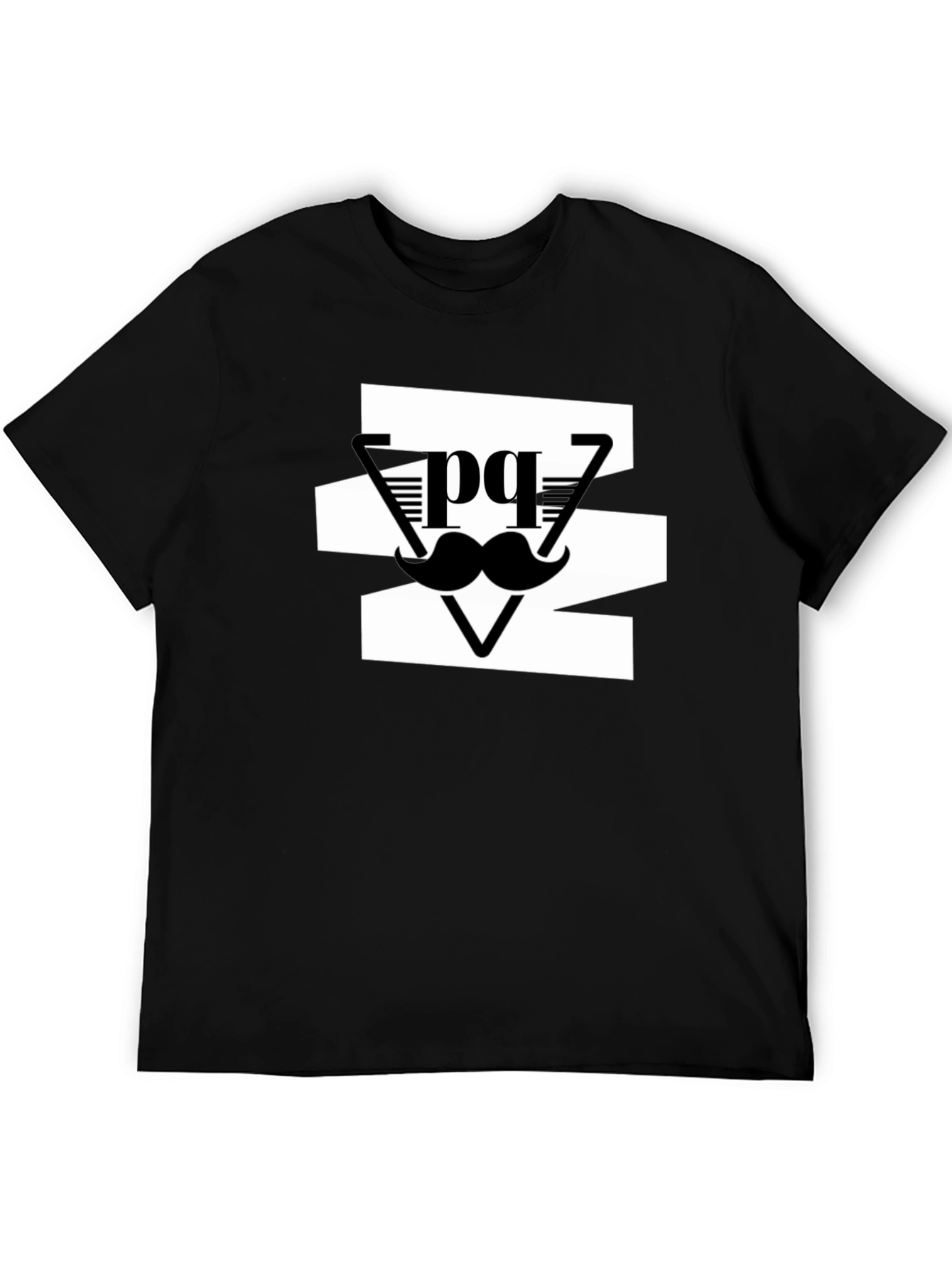 Stylish Mens Black Graphic Tee - Mustache Design