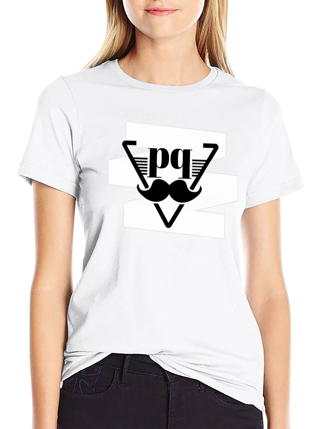 Stylish Mens Black Graphic Tee - Mustache Design