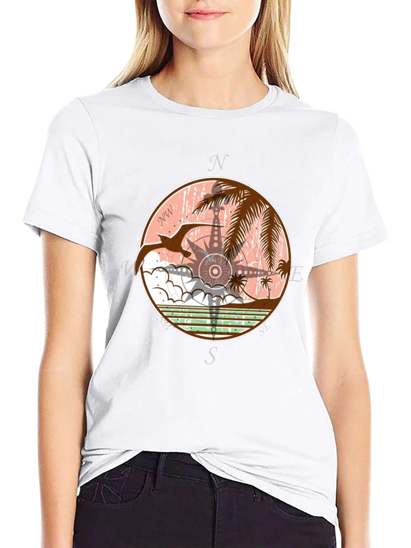 Tropical Compass Graphic T-Shirt - Black