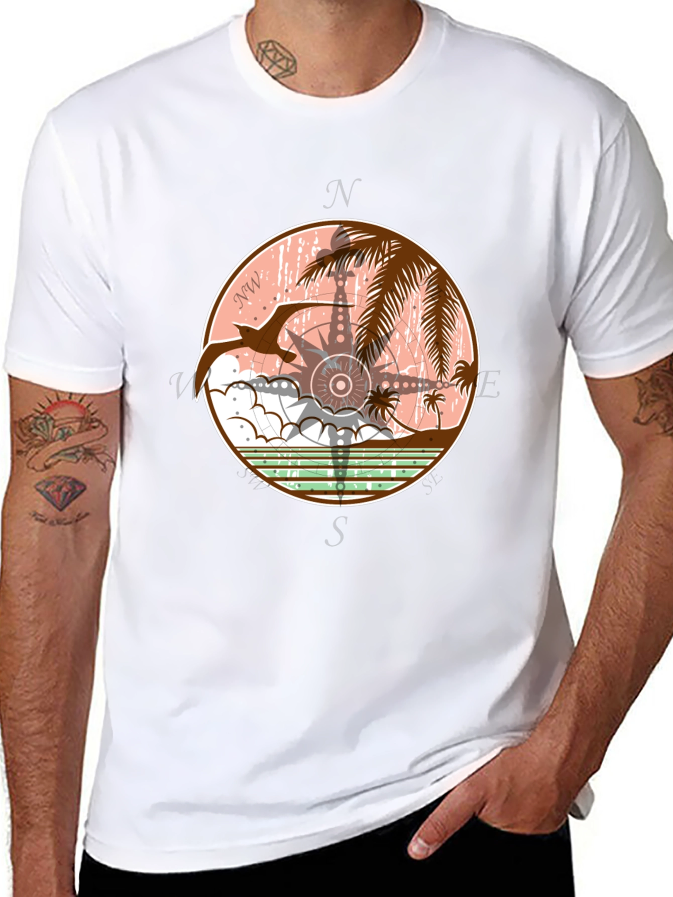 Tropical Compass Graphic T-Shirt - Black
