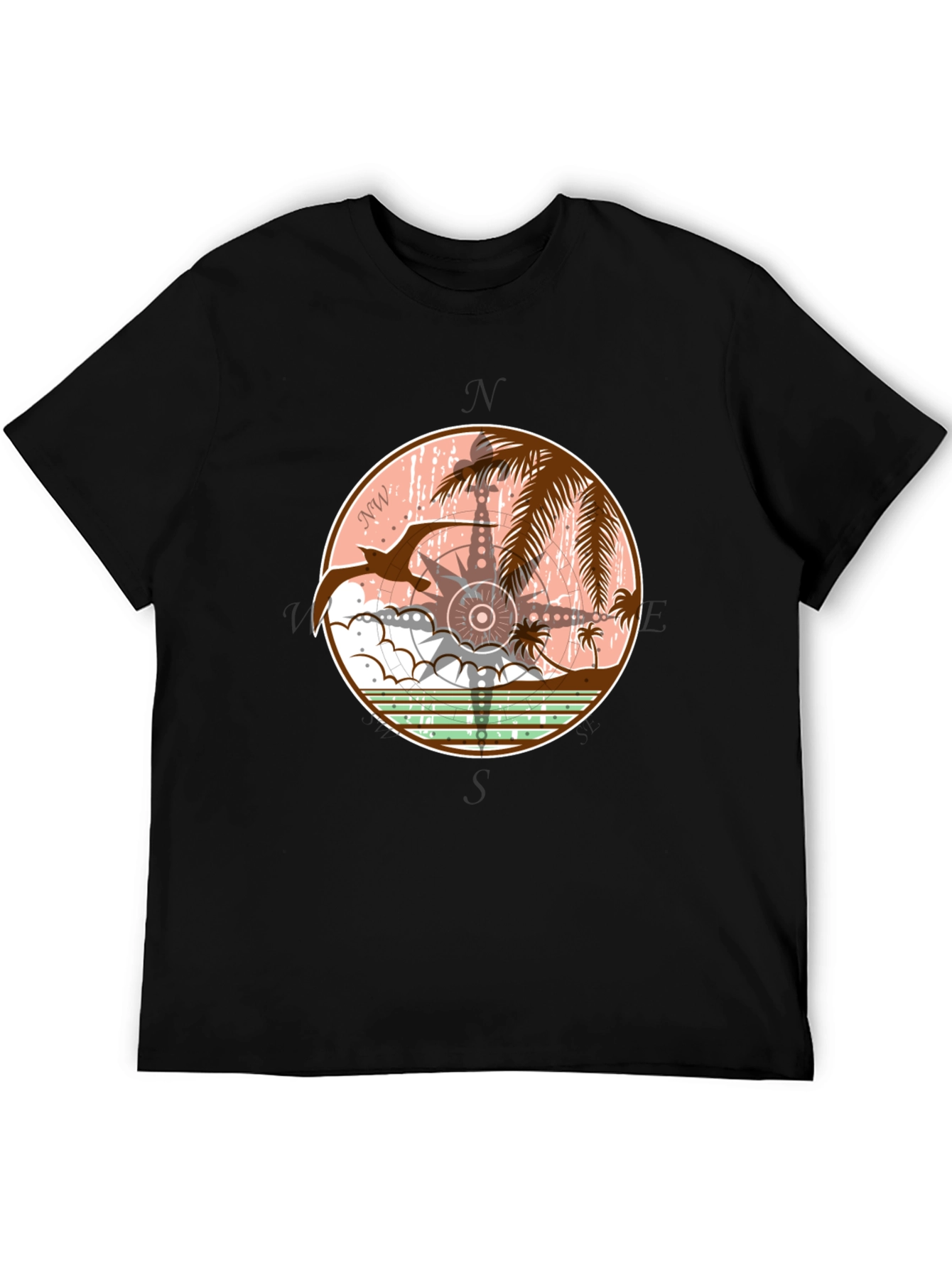 Tropical Compass Graphic T-Shirt - Black