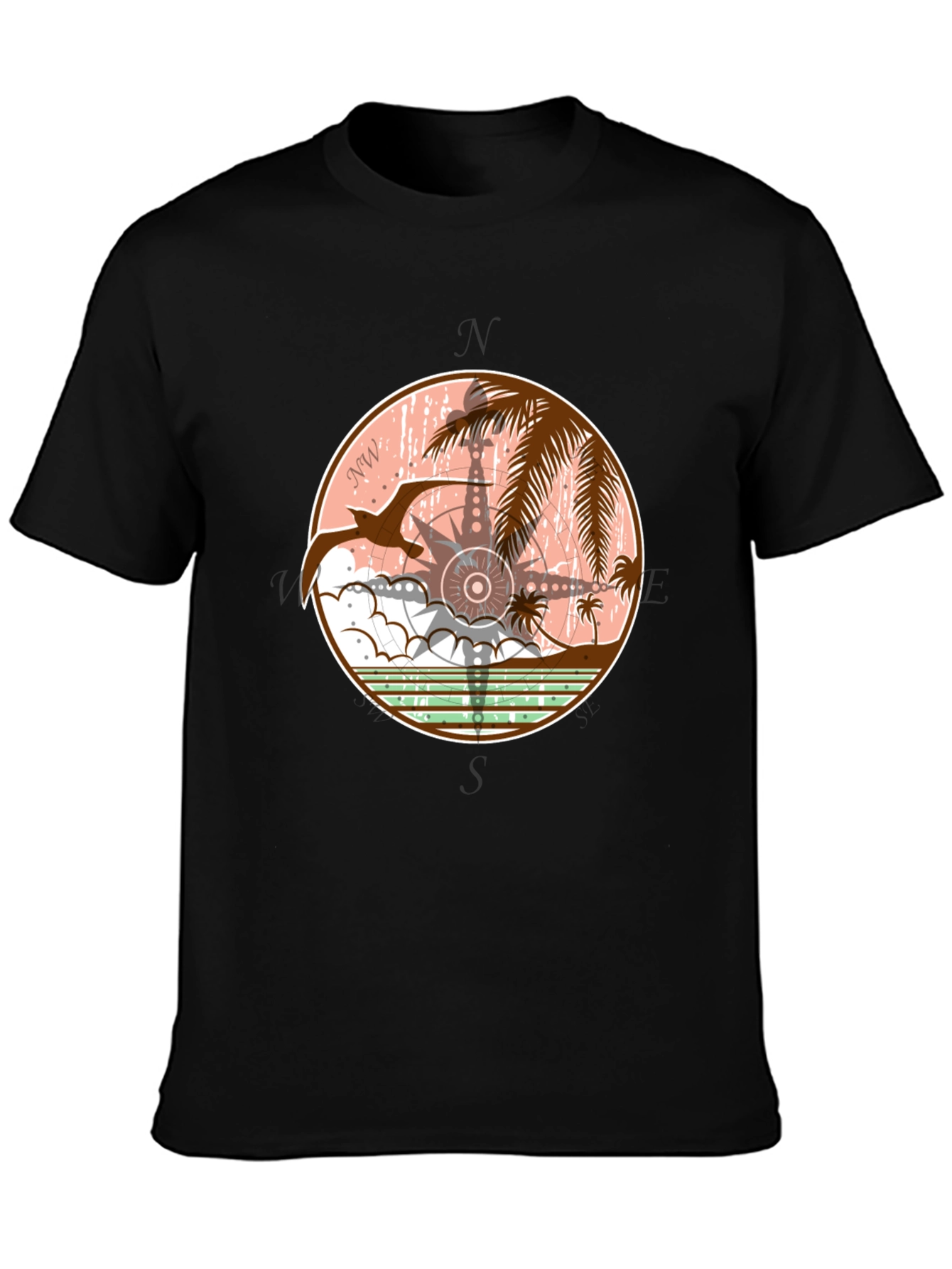 Tropical Compass Graphic T-Shirt - Black