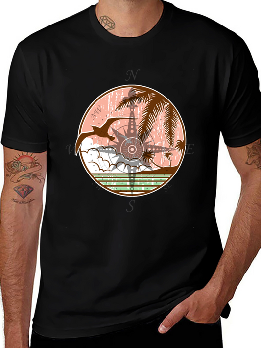 Tropical Compass Graphic T-Shirt - Black