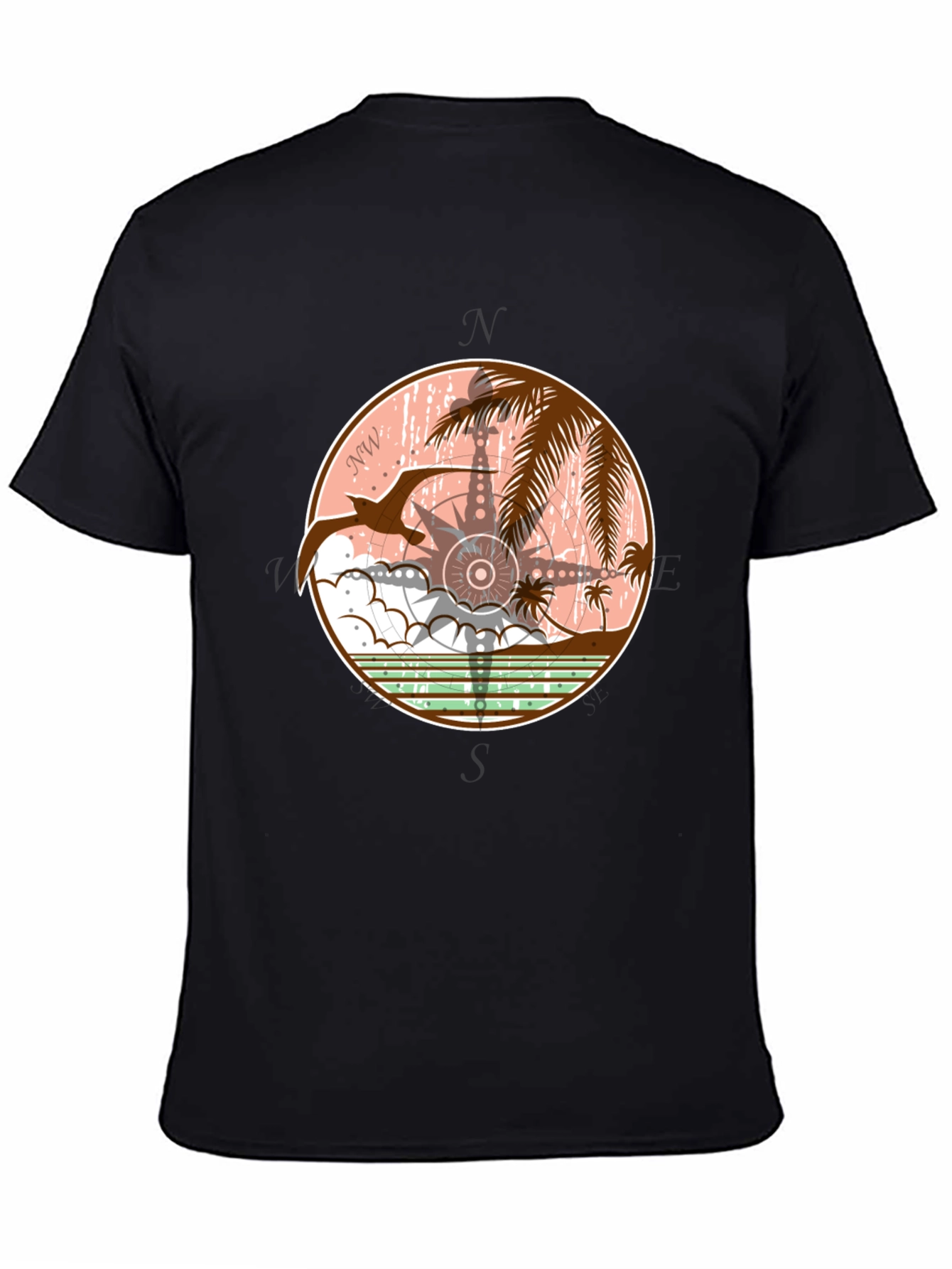 Tropical Compass Graphic T-Shirt - Black