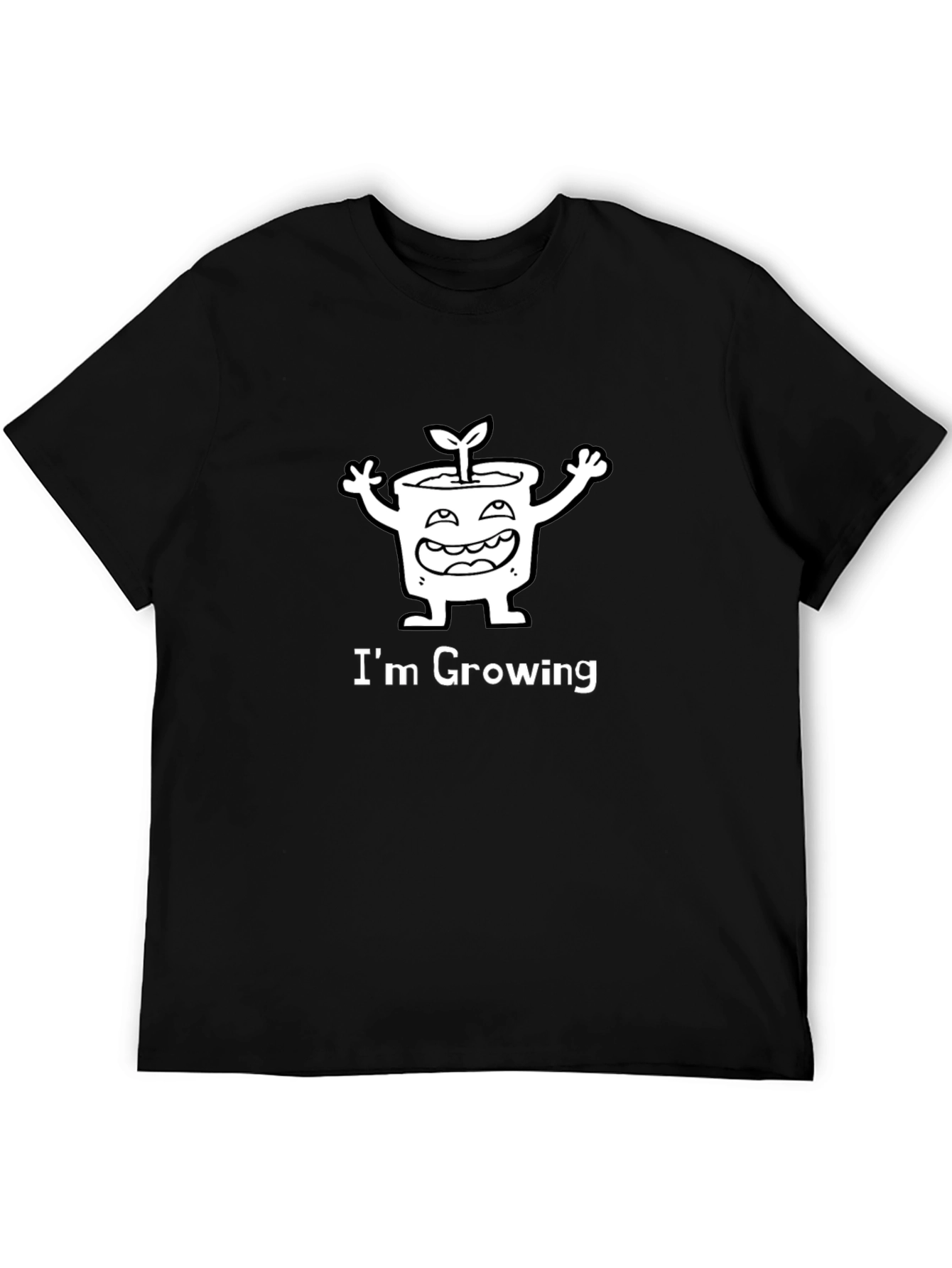 Im Growing Cartoon Plant Graphic Tee - Black