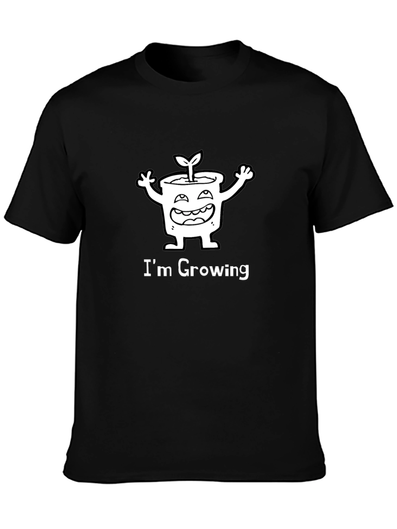Im Growing Cartoon Plant Graphic Tee - Black