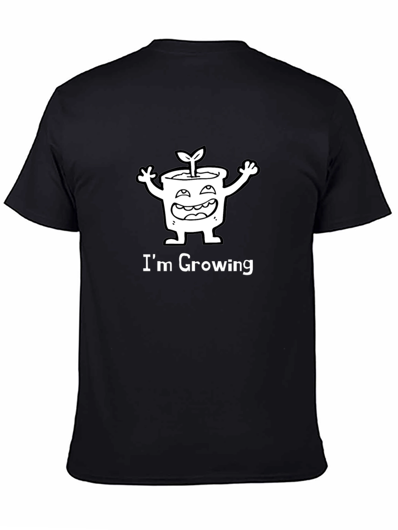 Im Growing Cartoon Plant Graphic Tee - Black