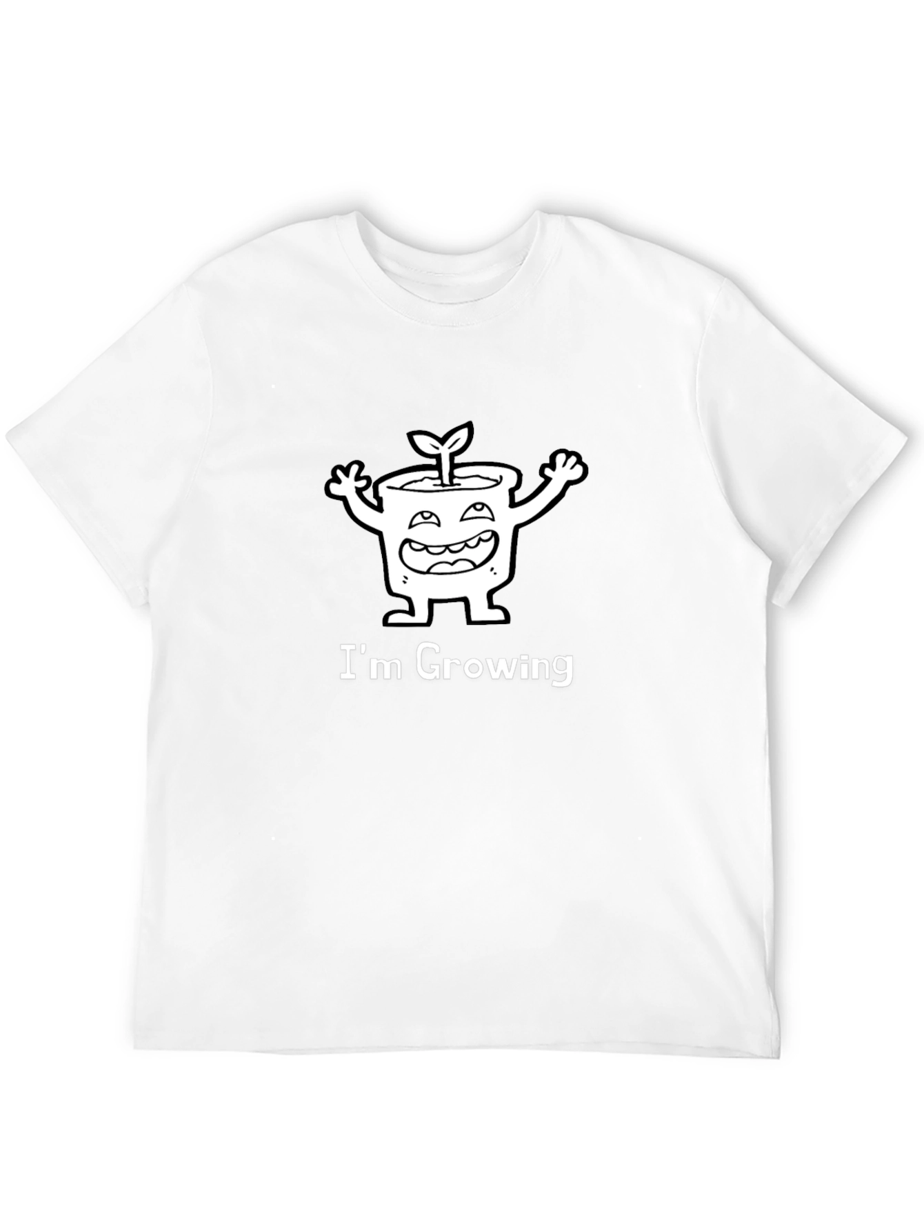 Im Growing Cartoon Plant Graphic Tee - Black
