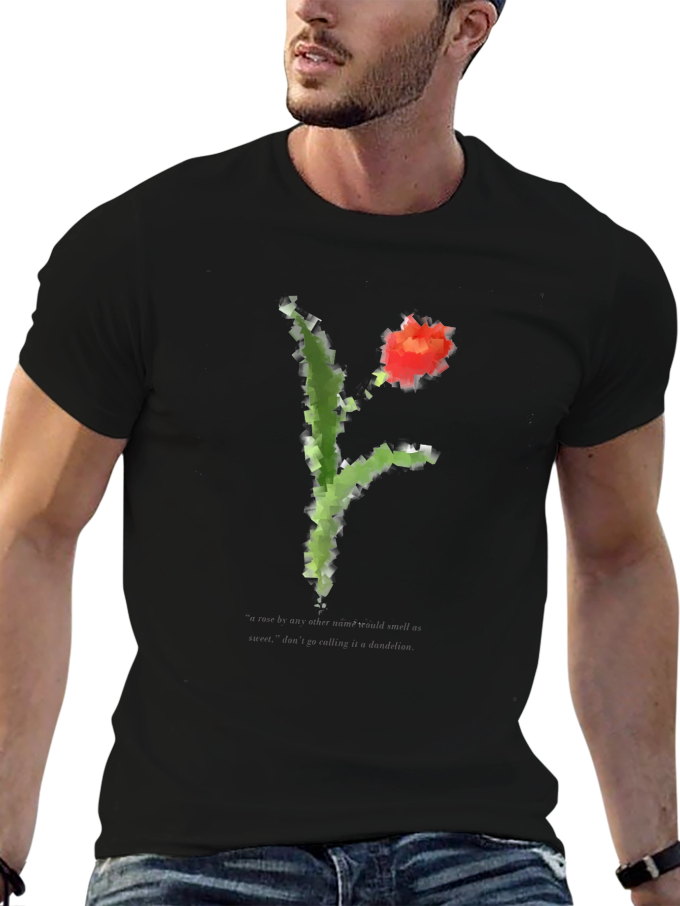 Abstract Floral Print Black T-Shirt