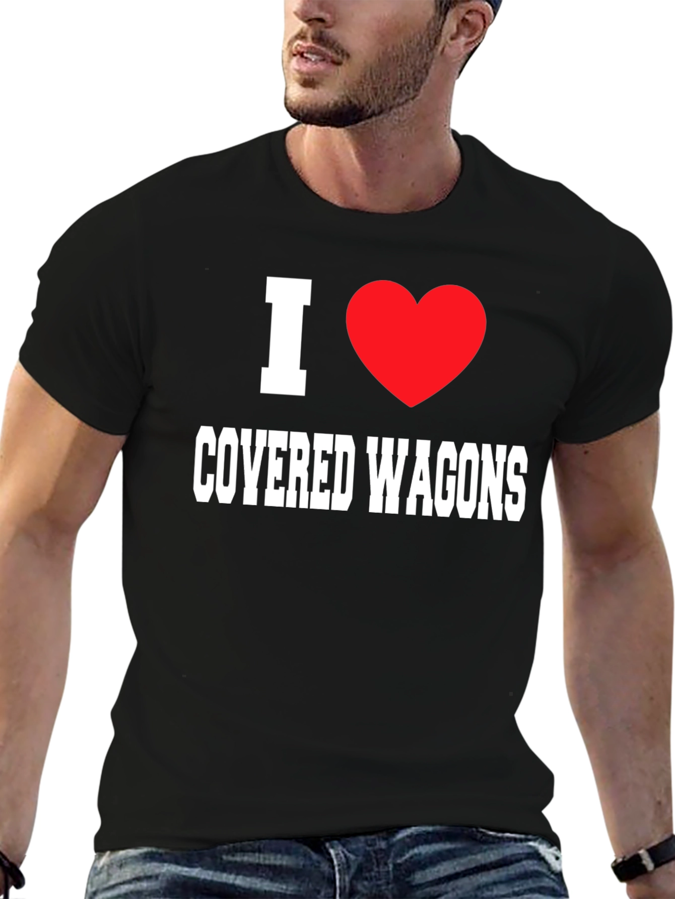 I Heart Covered Wagons Black T-Shirt