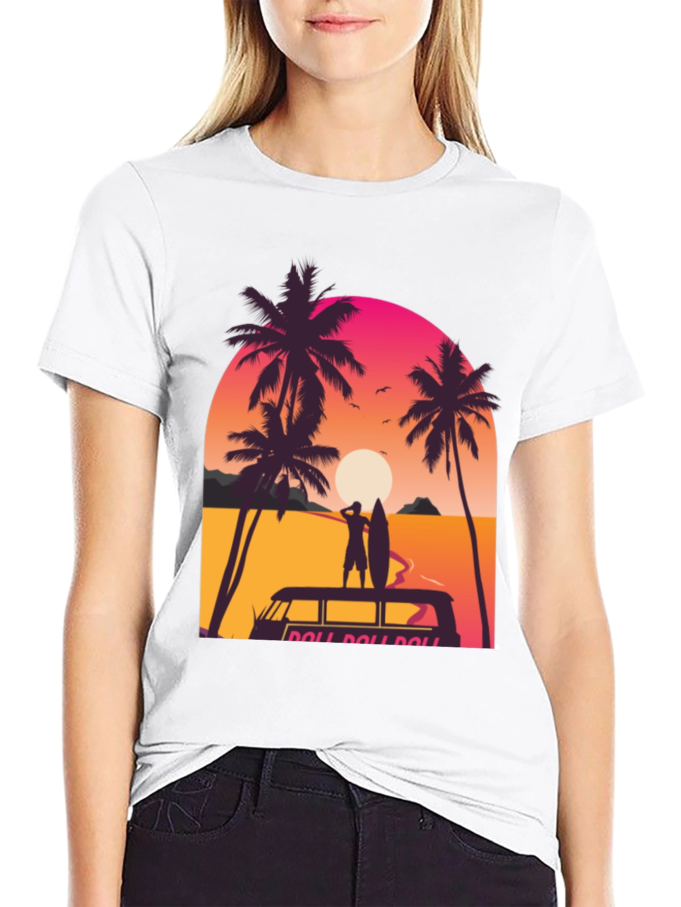 Sunset Surfer Graphic Tee - Beach Vibes