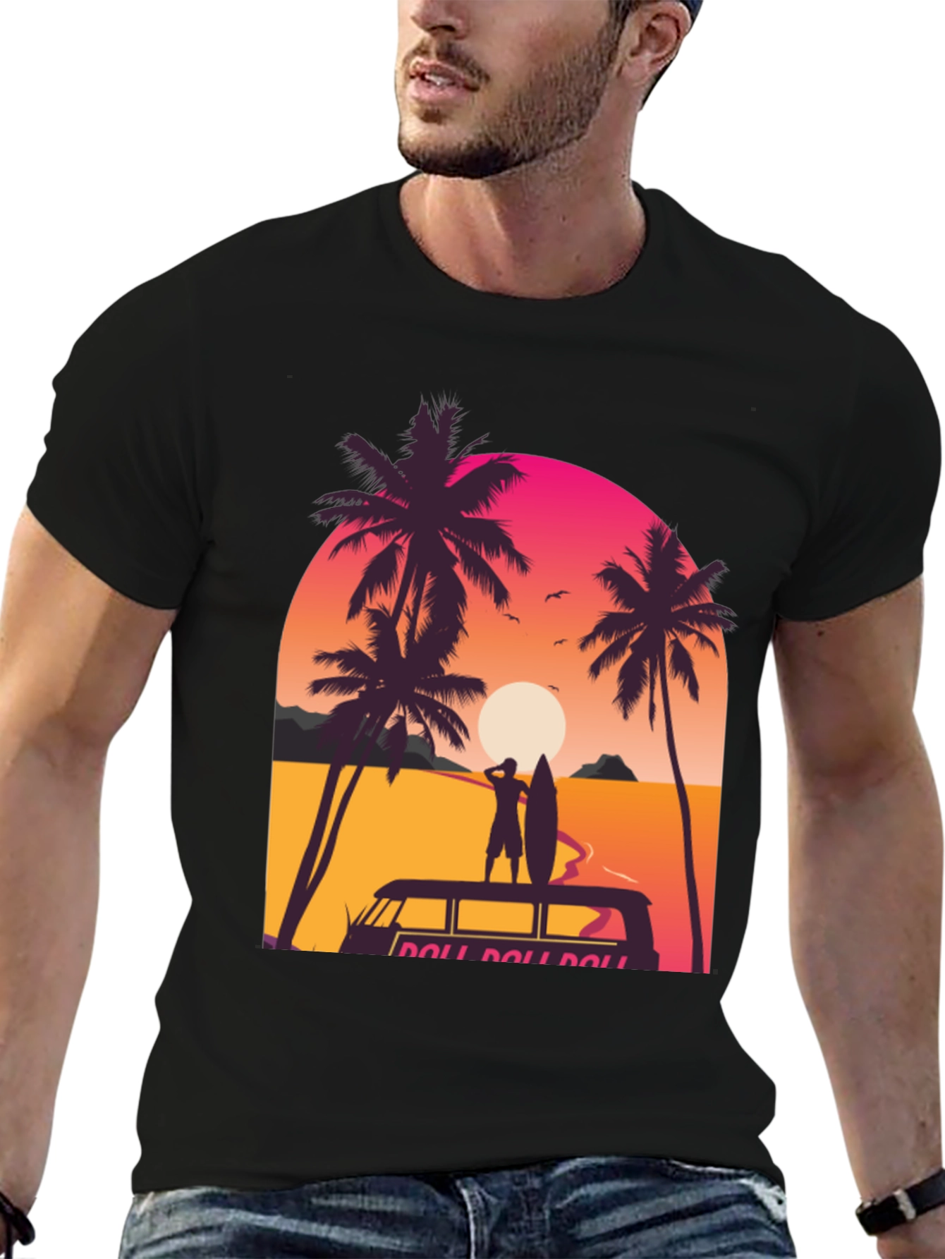 Sunset Surfer Graphic Tee - Beach Vibes