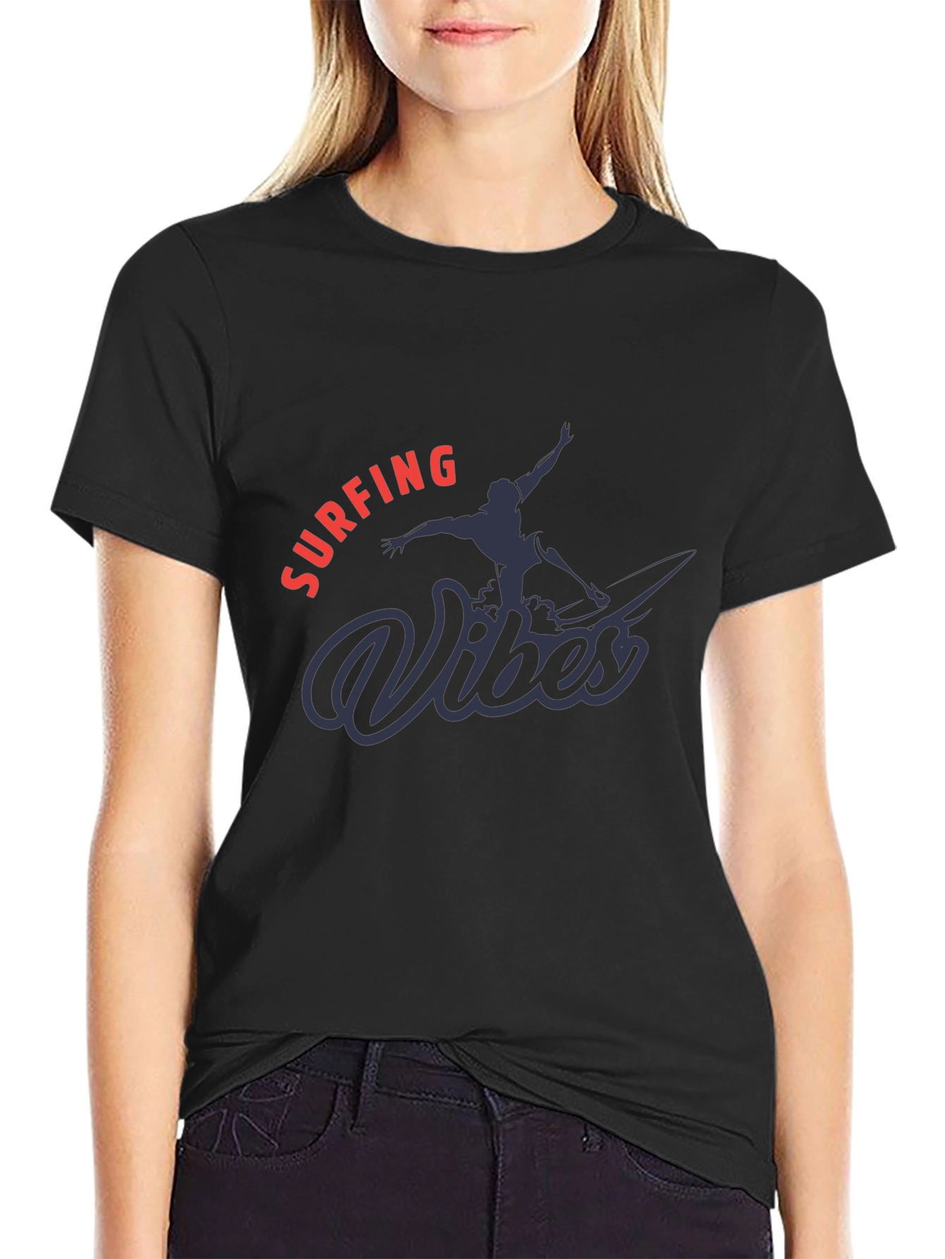 Surfing Vibes Graphic Tee - Black