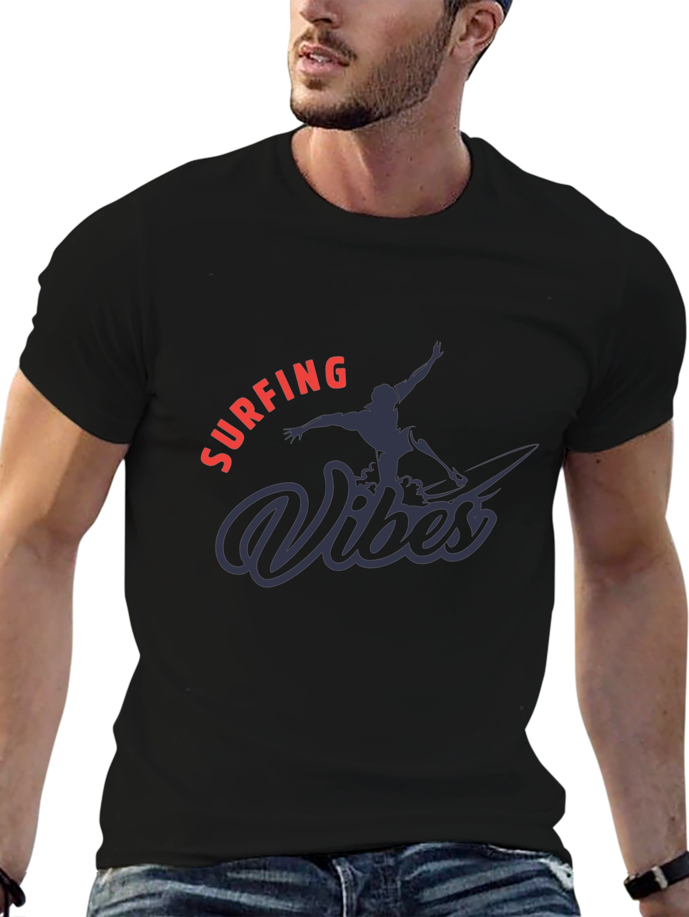 Surfing Vibes Graphic Tee - Black
