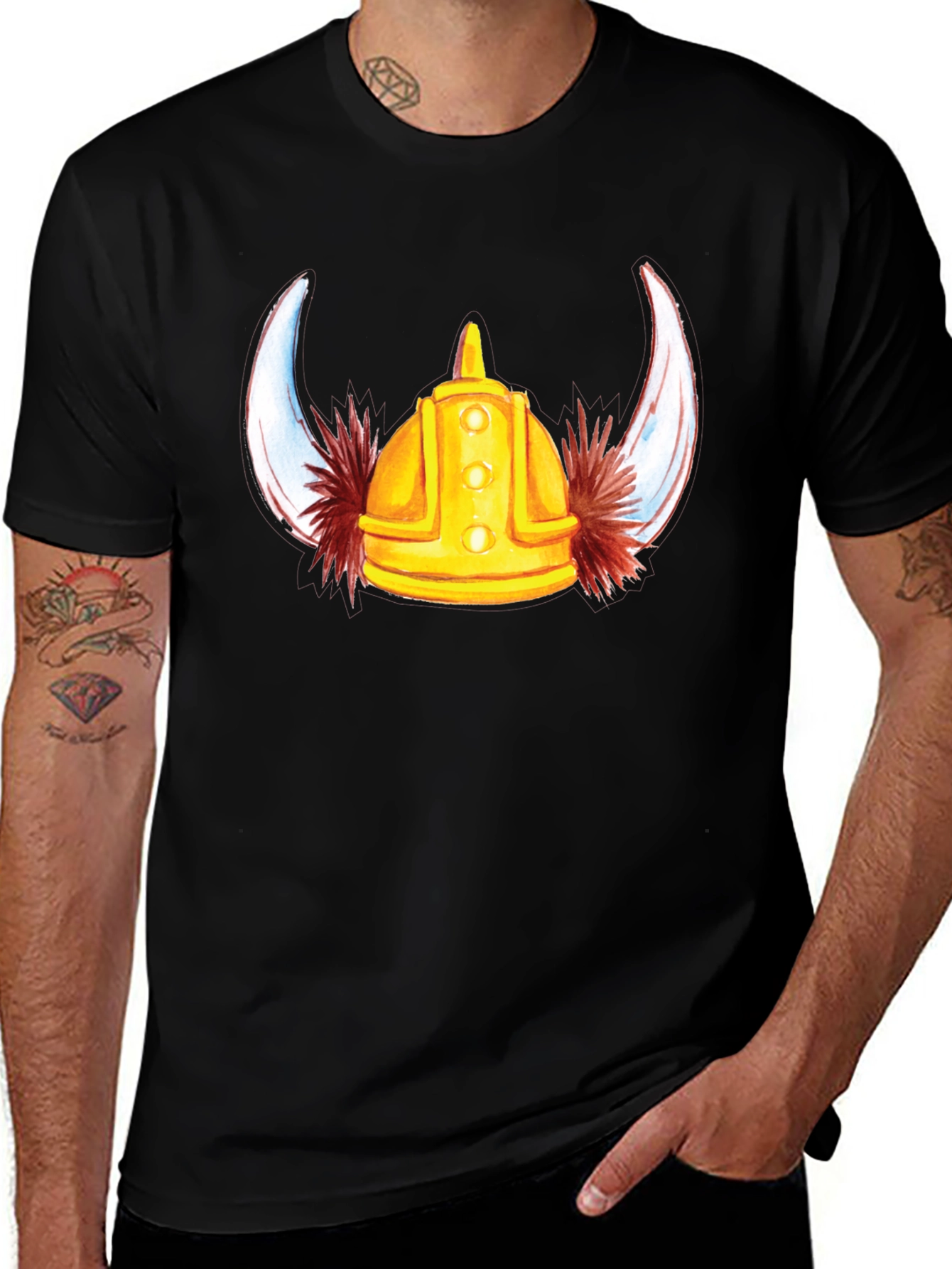 Viking Helmet Graphic Tee - Black Cotton T-Shirt