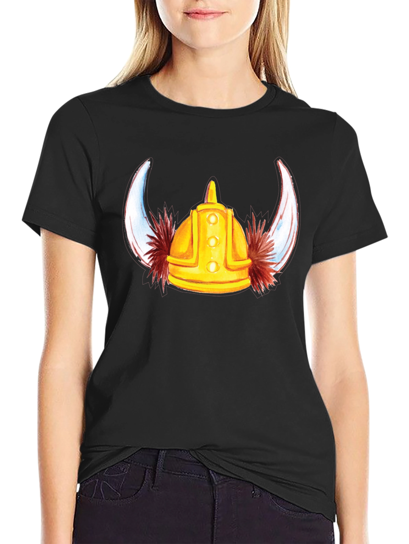 Viking Helmet Graphic Tee - Black Cotton T-Shirt