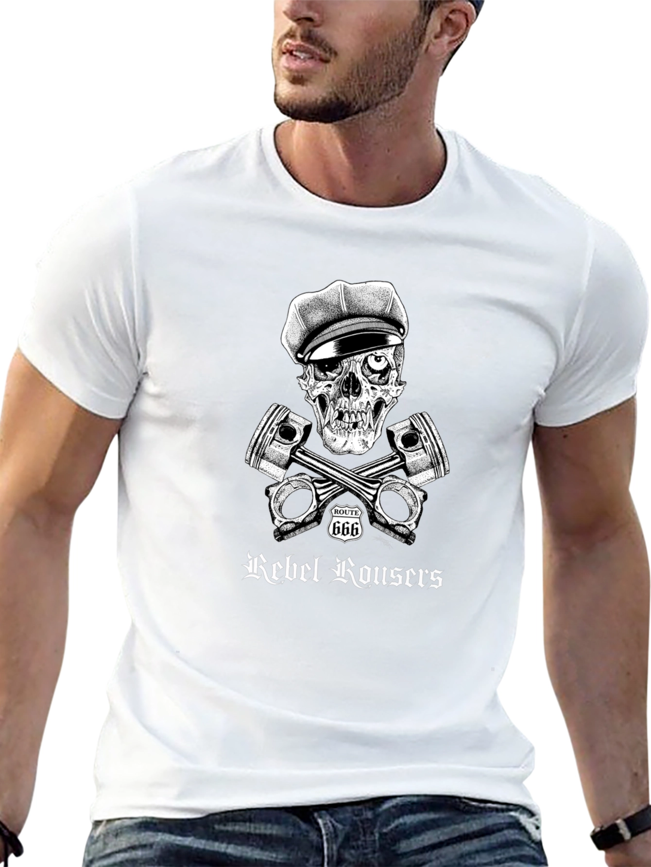 Rebel Rousers Skull & Pistons Graphic T-Shirt