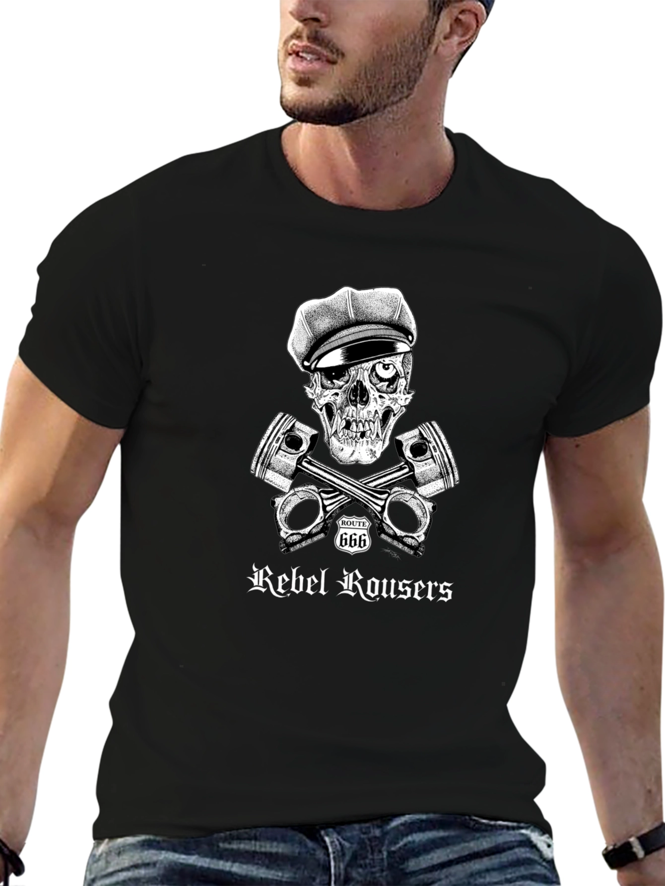 Rebel Rousers Skull & Pistons Graphic T-Shirt