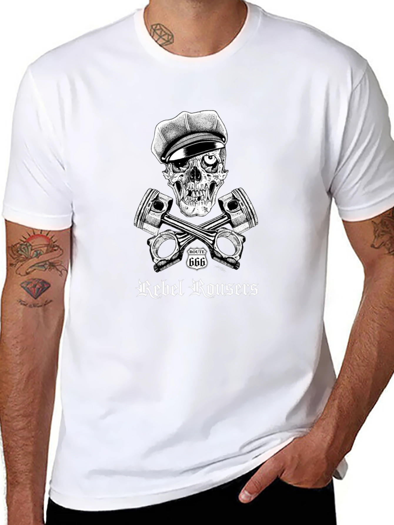 Rebel Rousers Skull & Pistons Graphic T-Shirt