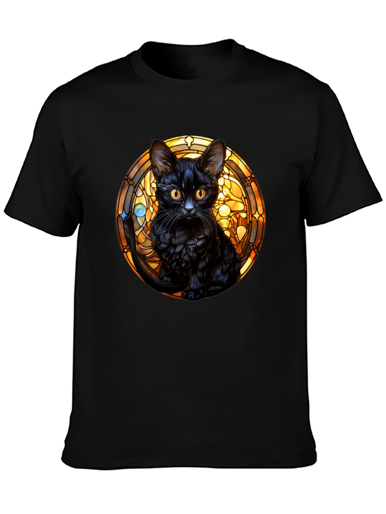 Black Cat Stained Glass Graphic Tee