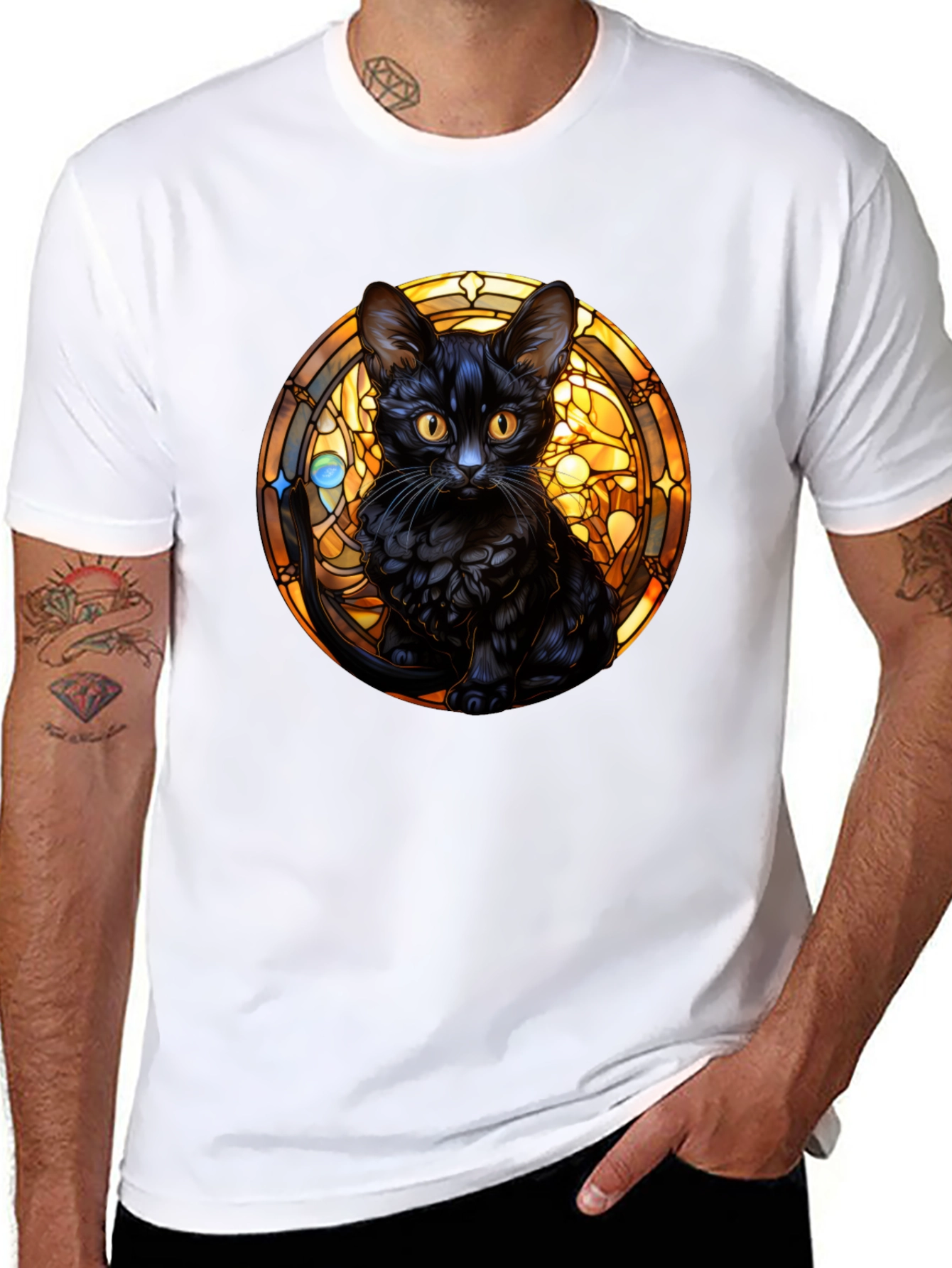 Black Cat Stained Glass Graphic Tee
