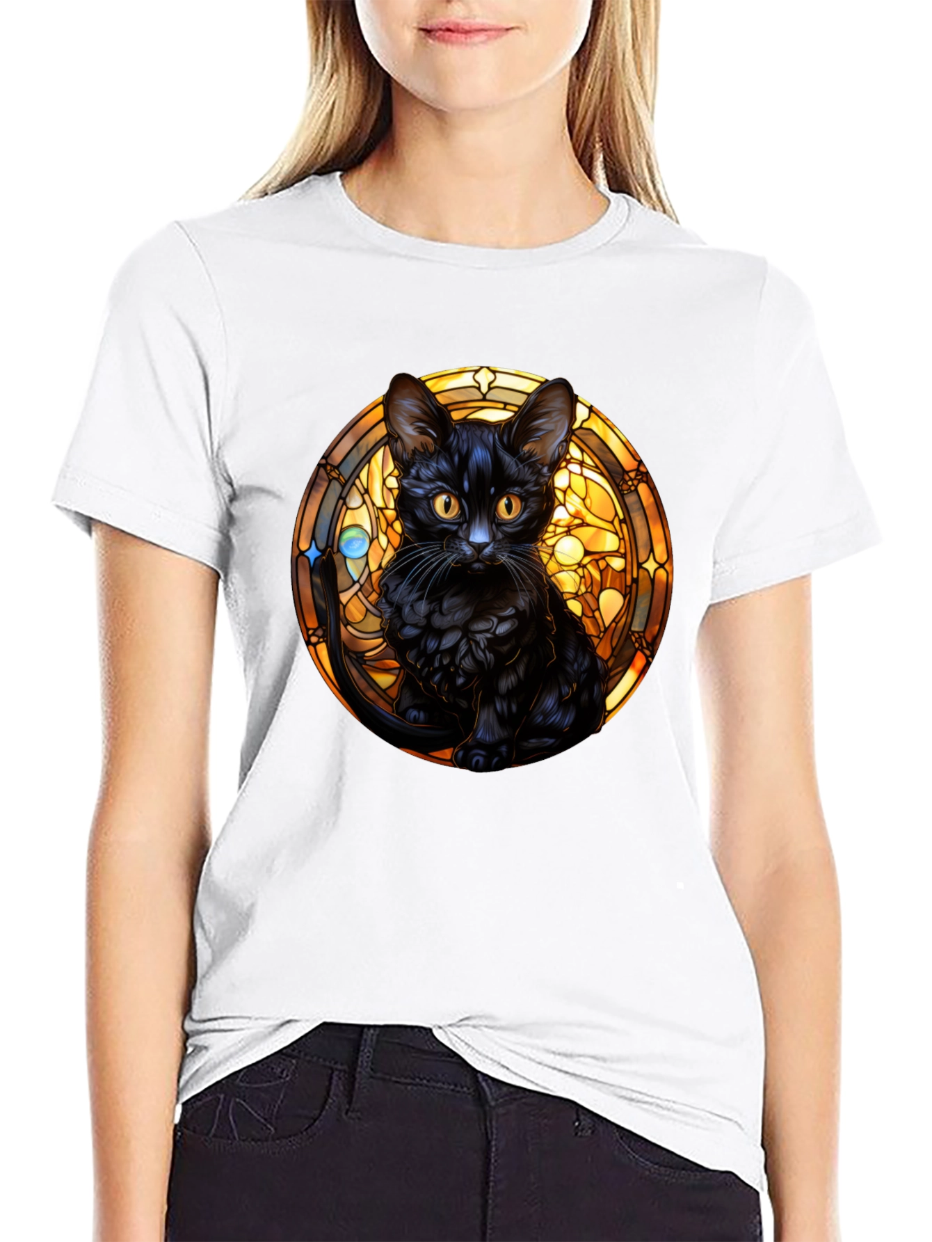 Black Cat Stained Glass Graphic Tee