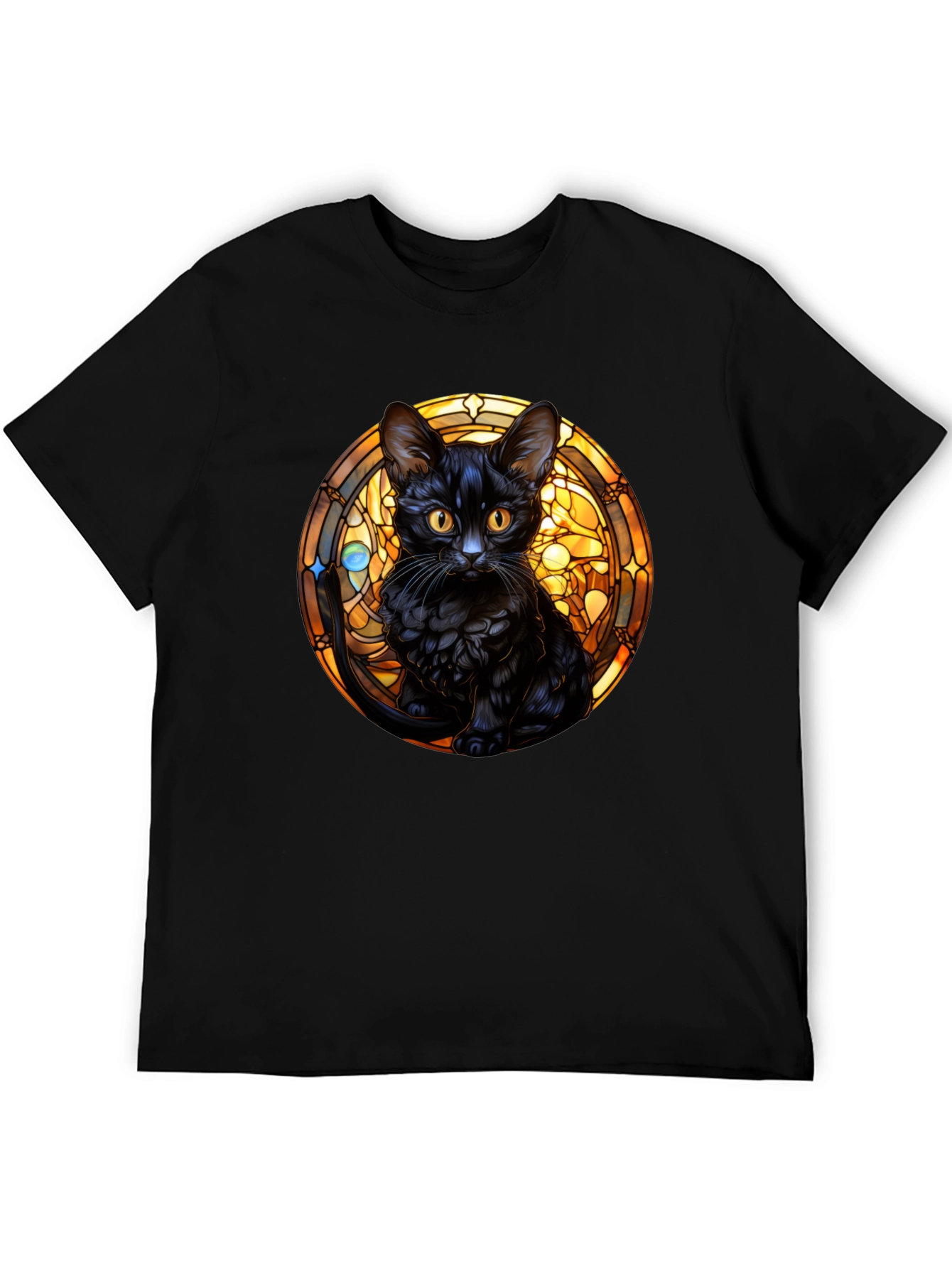 Black Cat Stained Glass Graphic Tee