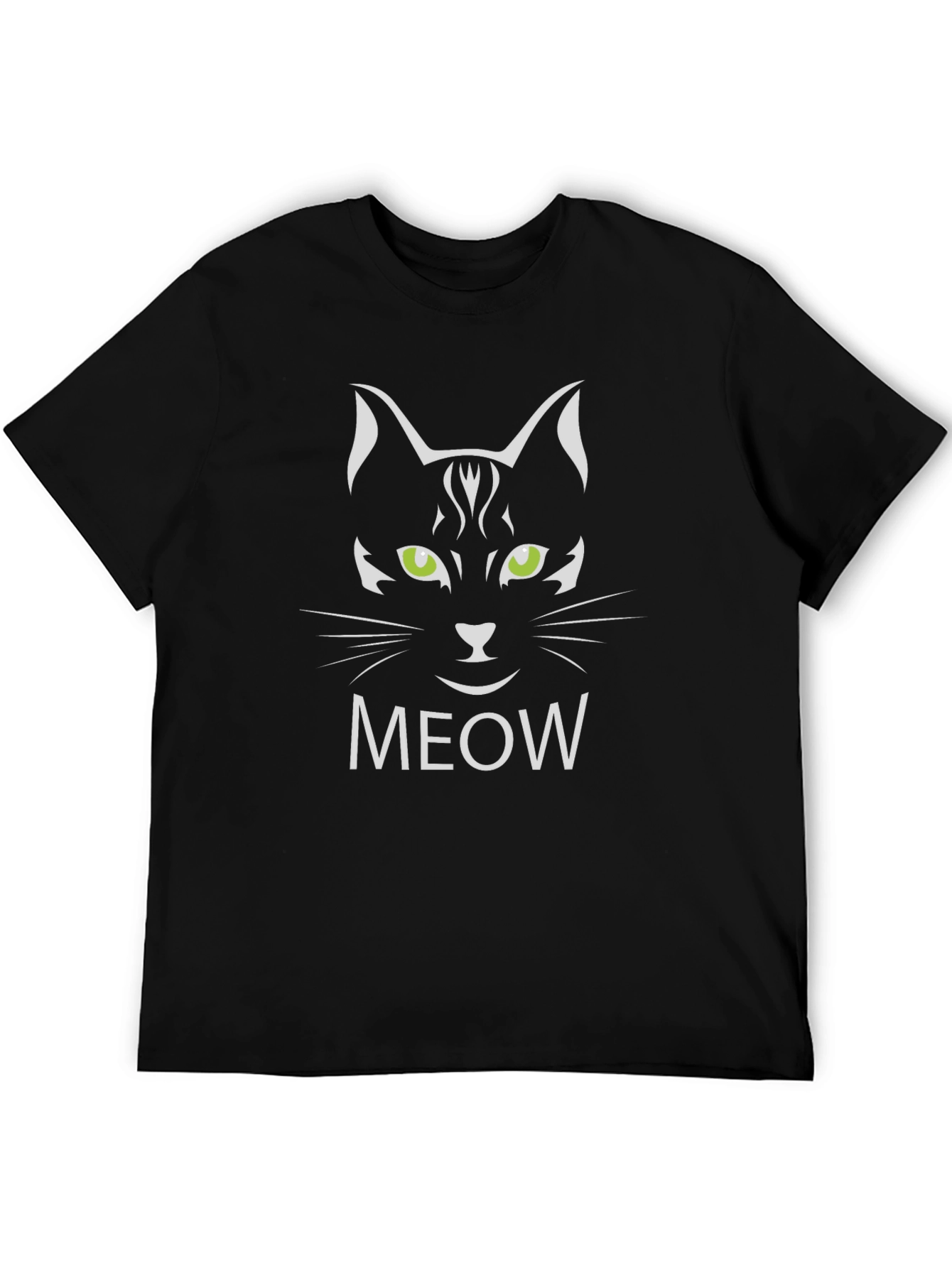 Meow Cat Graphic Tee - Black Cotton T-Shirt