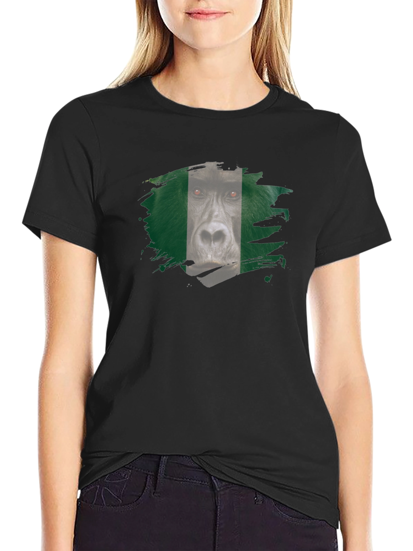 Gorilla Nigeria Flag Graphic Black T-Shirt