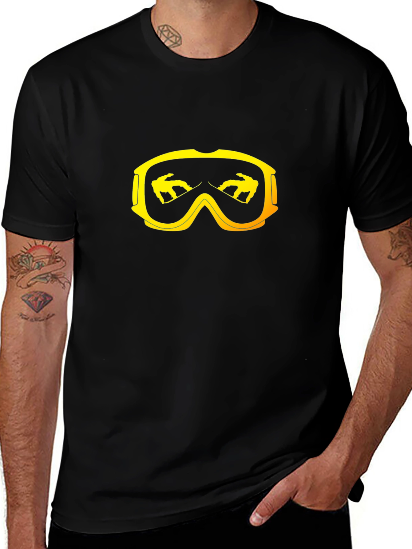 Snowboard Goggles Graphic Tee - Black Cotton T-Shirt