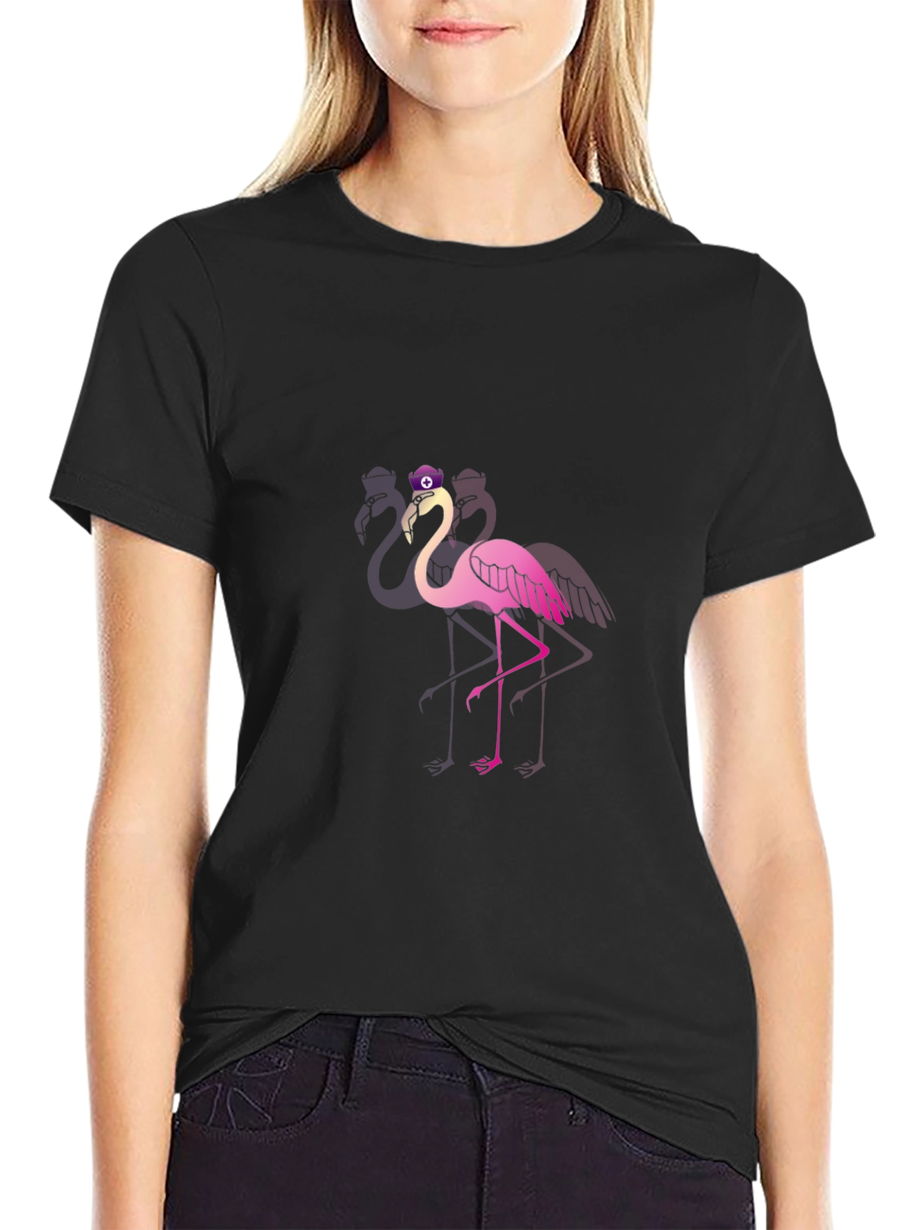 Funky Flamingo T-Shirt - Black Cotton Blend