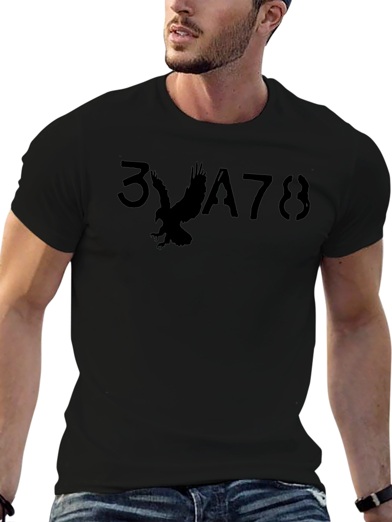 Mens Black Graphic T-Shirt - Eagle Design