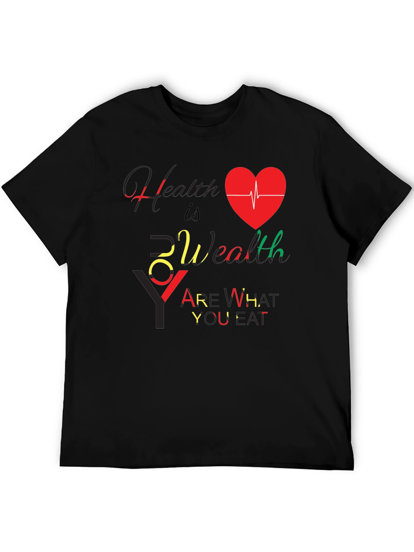 Health Is Wealth Black Graphic T-Shirt