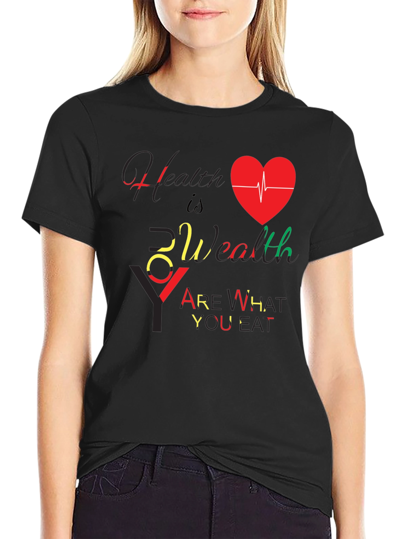 Health Is Wealth Black Graphic T-Shirt