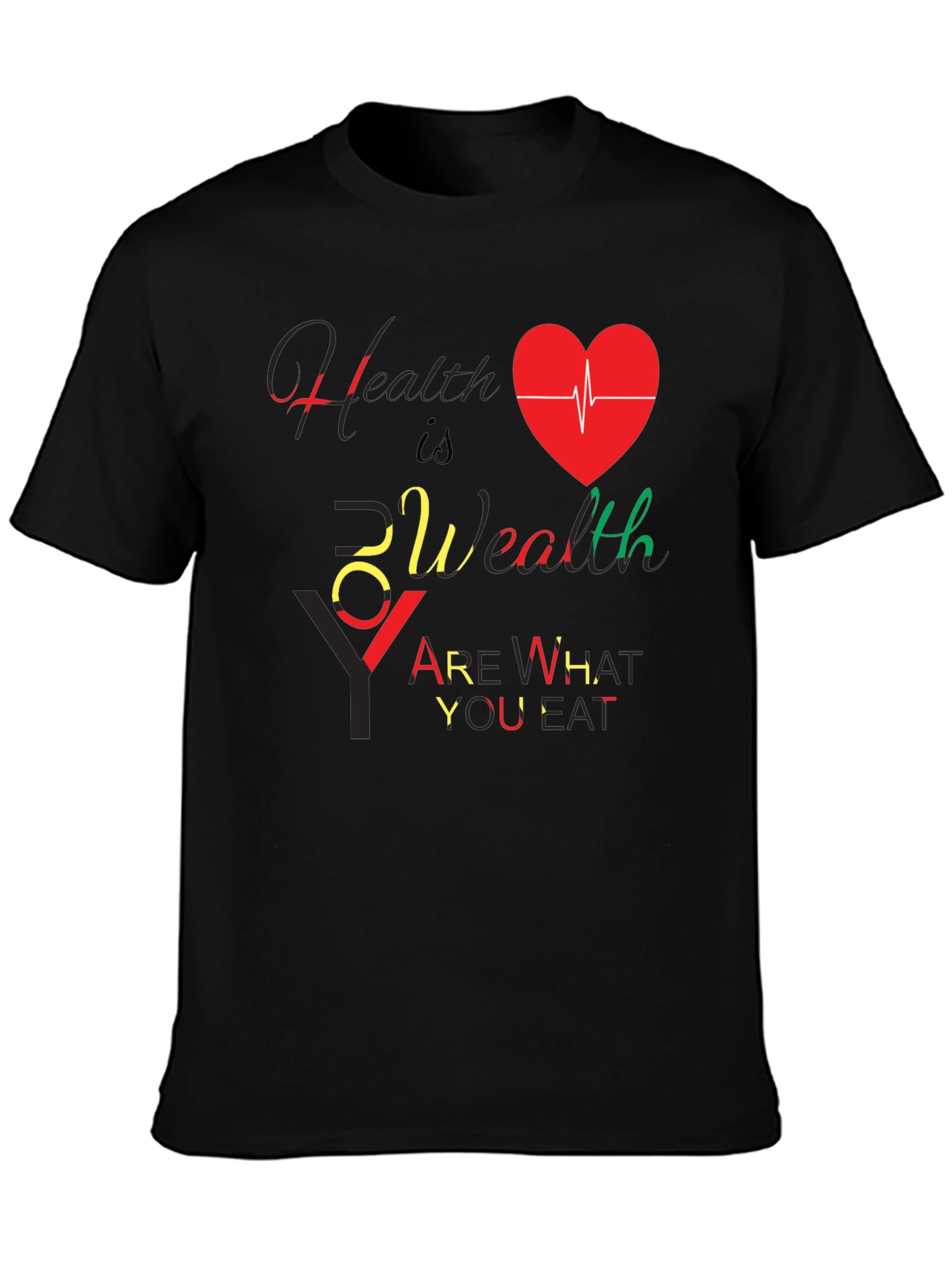 Health Is Wealth Black Graphic T-Shirt
