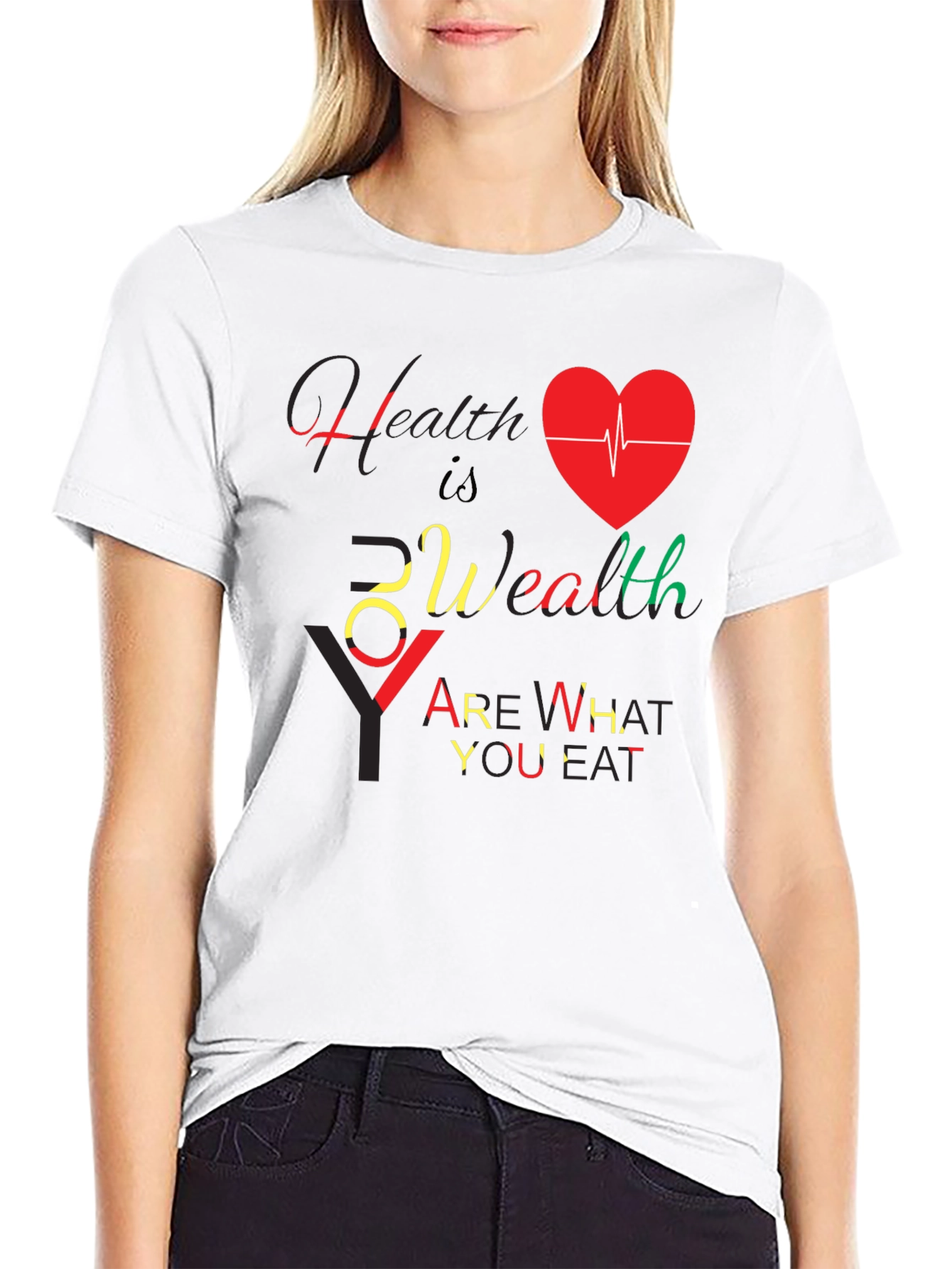 Health Is Wealth Black Graphic T-Shirt