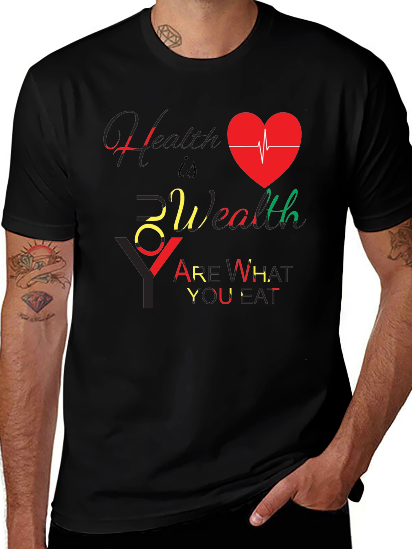 Health Is Wealth Black Graphic T-Shirt
