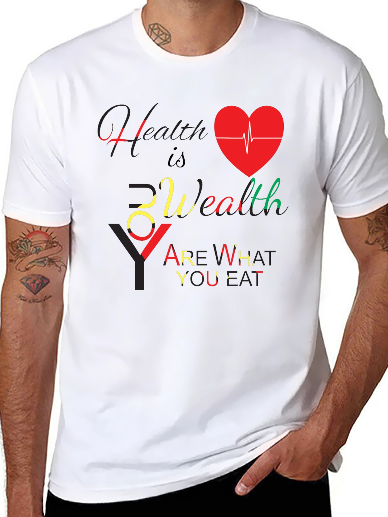 Health Is Wealth Black Graphic T-Shirt