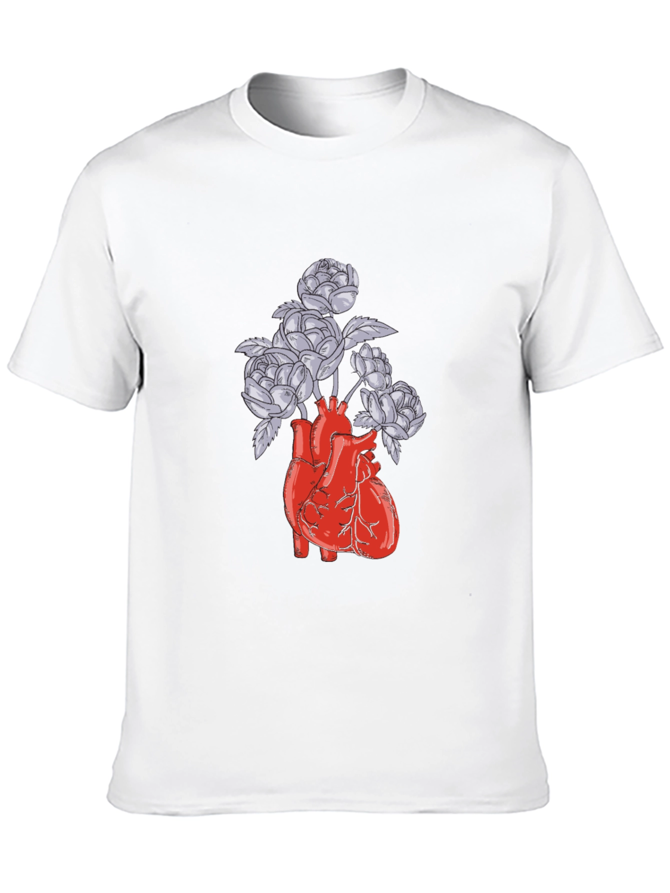 Anatomical Heart and Flowers Graphic T-Shirt